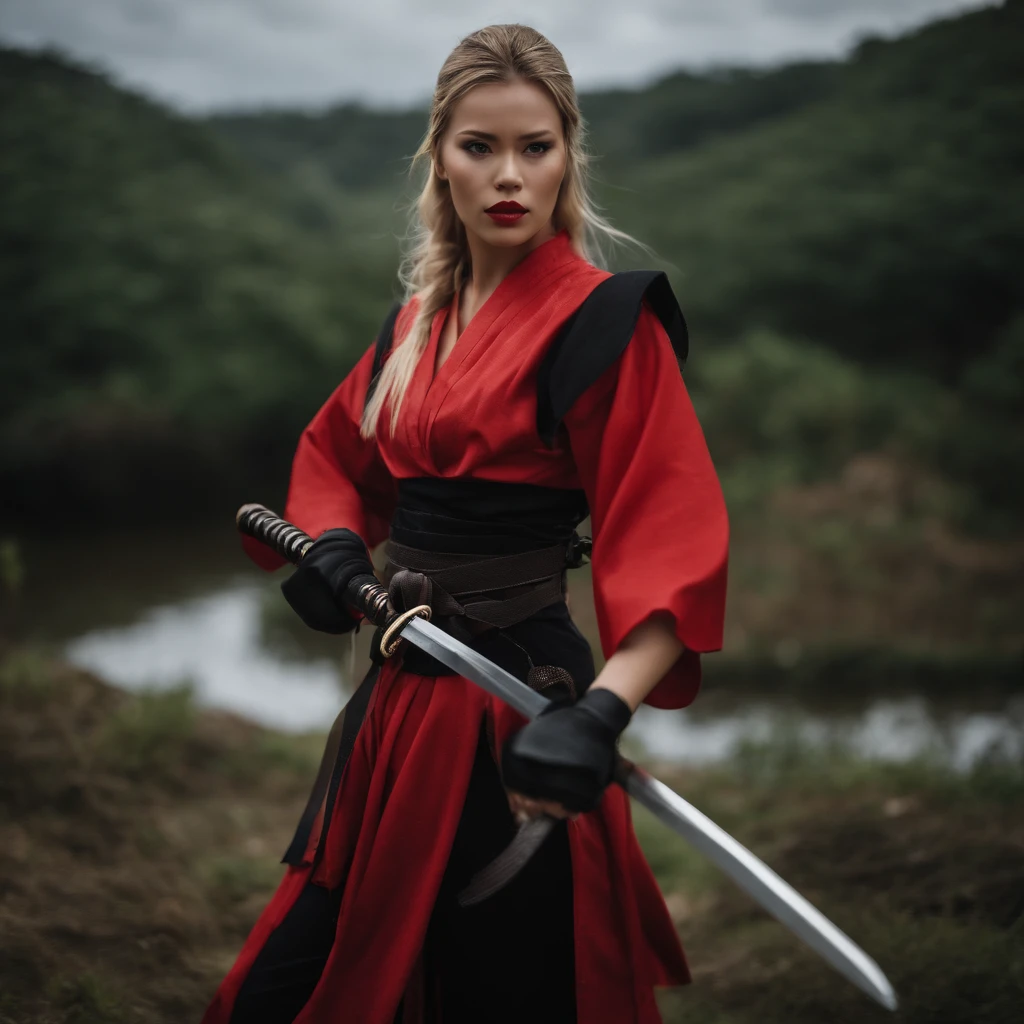 Super high quality editorial high fashion photos top quality,
hyperphotorealistic,

Night. 
Dark storm clouds.
Pouring rain. 
Brigitte Bardot, 18 years old with blonde ponytail "Samly" Female samurai wearing a high-cut gray latex leotard、puffy shoulder pads、pirate blouse sleeves、wearing a red silk sash。.
Black latex stocking headband rests Samurai Kitana&#39;s sword on shoulder。. 
(Detailed cameltoe, Detailed vulva) (Detailed skin texture, Cellulite) Oiled butt She looks at the camera over her left shoulder Super high quality compilation High fashion photography Top quality,
hyperphotorealistic,

Night. 
Dark storm clouds.
Pouring rain. She stands tall in the ruins of a once thriving city.. her superheroine costume、Stained with the remnants of that day&#39;s conflict, But her resolve remains unbroken..  The destroyed building behind her、A stark reminder of the cost of war。, But it&#39;s also a testament to her courage and resilience.. She is standing in a kendo pose with her sword ready.、I&#39;m ready to hit. Use still images of kendo kata and photos of samurai as reference for poses. Handheld shot of an exciting dynamic martial arts pose, Dramatic Angle, Extreme Angle Shots. The camera has an ultra-wide-angle lens、attached to the drone、As if it were being controlled by a voyeur sneaking up from below and taking photos.、Capture her dilemma from the most obvious angle。, From  above, See up close the wide-angle distortion that invades her space, low  angle shot, Handheld Shooting