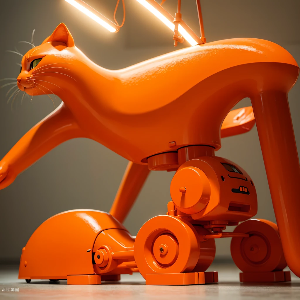 Orange cat machine flat line illustration light color