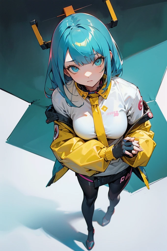 Round image,(masutepiece:1.3), (best qualtiy:1.2), (An ultra-fine illustrations:1.2), (masutepiece), High quality, high detailing,(Solo:1.4),((Round image)),[(White background:1.1)::5],[(Cyberpunk:1):5],[(Game Character Portrait:1.2):5], {1 girl},{Solo},(((Full body))),{{{only five fingers}}},((yellow))Long hair((Yellow and (white) exited)),Long hair,Whole body, pantyhose,look at viewr, From  above, aqua eyes, Cyberpunk,