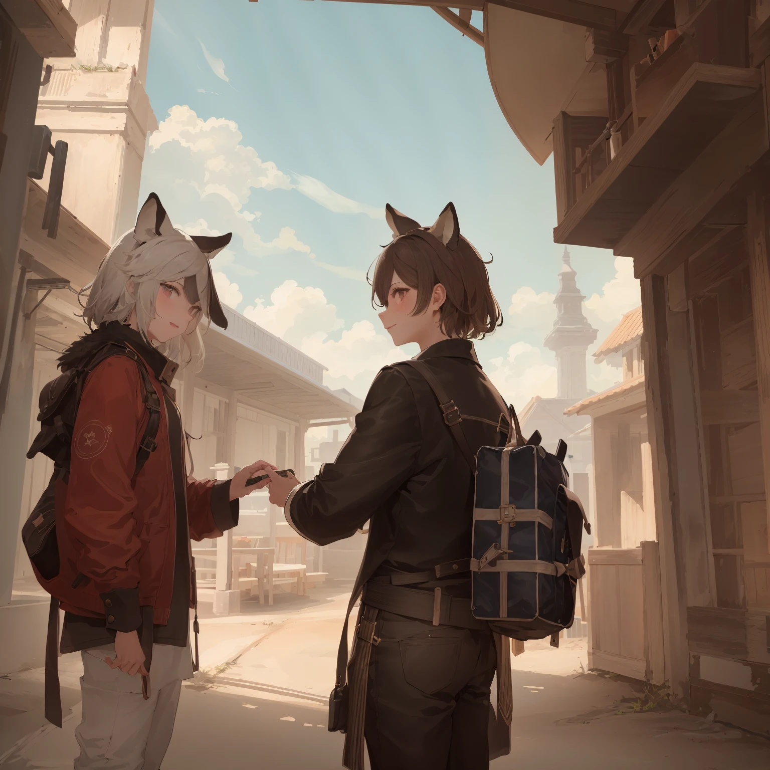 cover_page, highres, top quality, best quality, paid reward available, High-quality illustrations, unparalleled masterpiece, perfect artwork, absurdres, super high resolution, detailed background, Steam punk, Beautiful World Heritage, 6+boys, 6+girls, Happy, joyful(Photos of solo travelers)(kemono, furry anthro)cinematic lighting, dynamic angle,