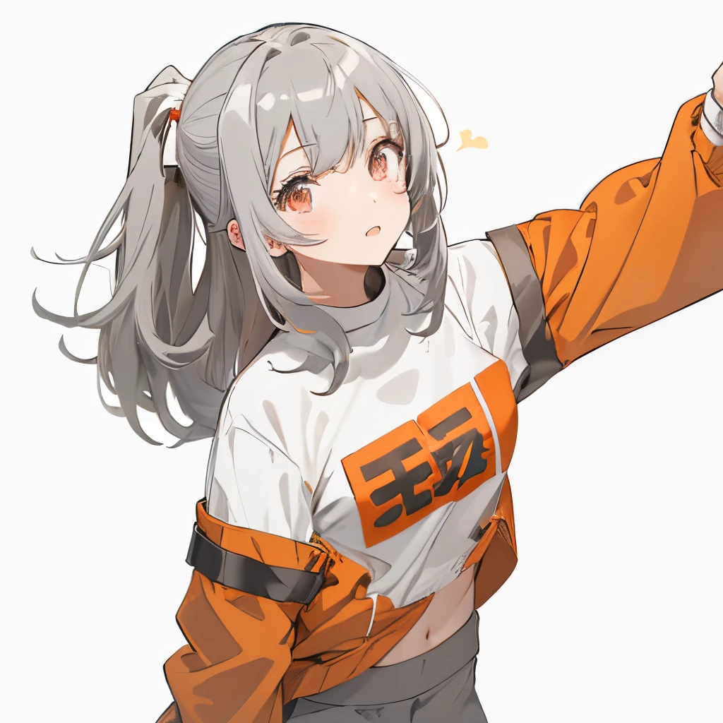 【Highest Quality, masutepiece】 [girl, Manteau, expressioness,deep orange eyes, front facing,dark brown hair,long ponytail hair Happy, Upper body] (Gray white background:1.5),