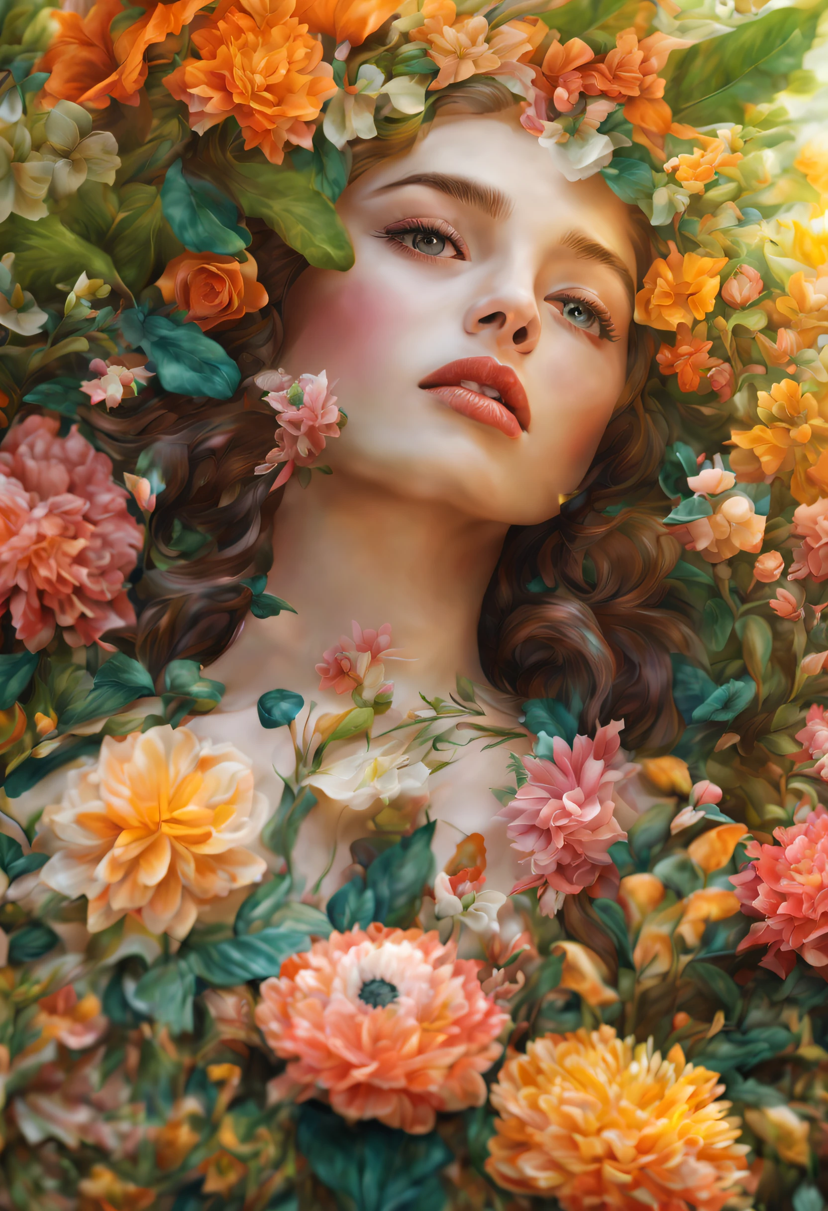 best quality,highres,masterpiece:1.2,ultra-detailed,realistic,photorealistic:1.37,girl made of flowers and plants,beautiful detailed eyes,beautiful detailed lips,extremely detailed eyes and face,long eyelashes,colourful garden,delicate petals,blooming flowers,vibrant leaves,vivid colors,soft sunlight,ethereal atmosphere,harmonious composition,botanical beauty,organic elements,blend of flora and fauna,botanical dream,creative transformation,floral fashion,fantasy figure,nature-inspired art,unique botanical portrait,natural elegance,artistic fusion,femininity meets nature,surreal botanical art,whimsical garden,floral goddess