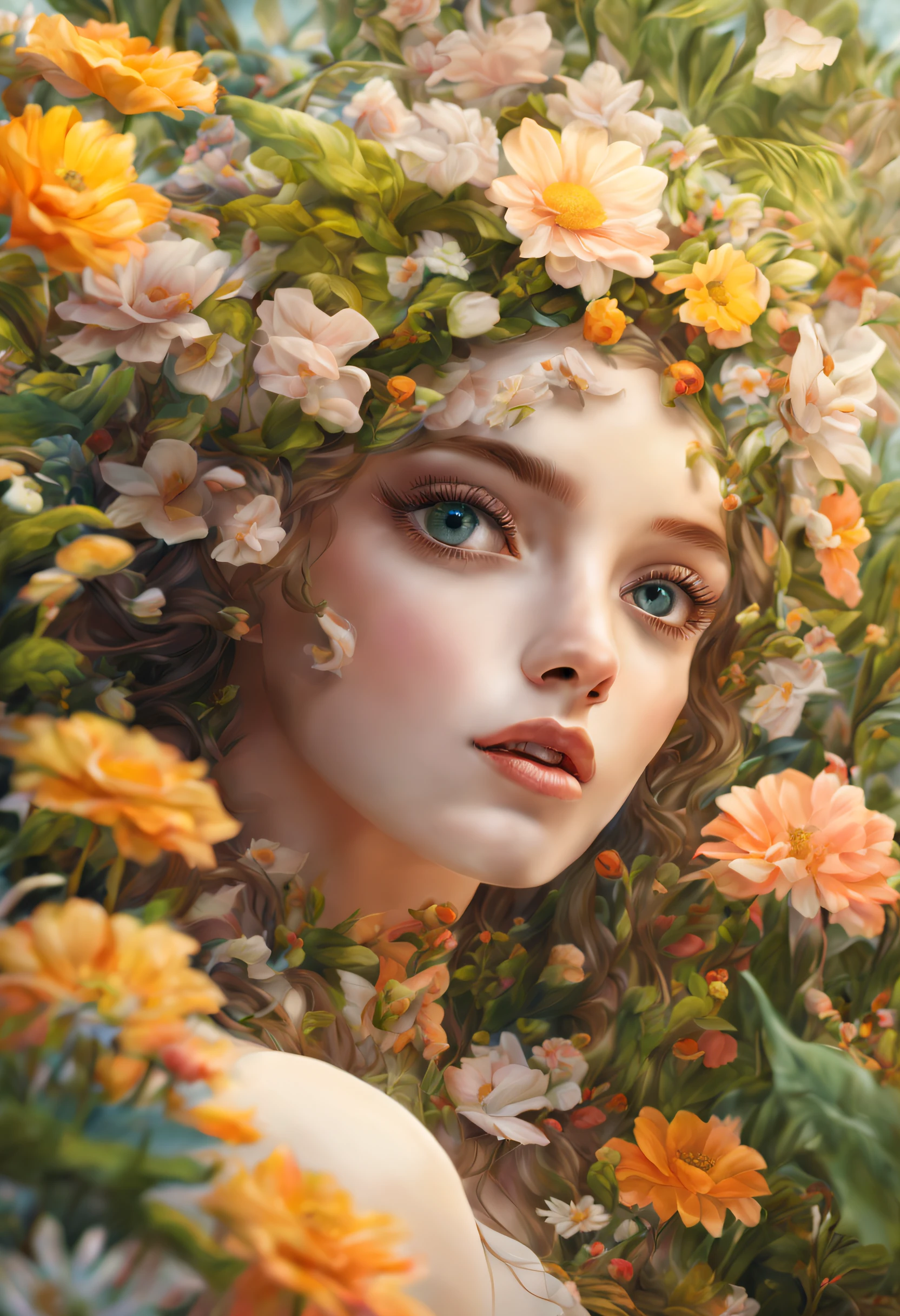 best quality,highres,masterpiece:1.2,ultra-detailed,realistic,photorealistic:1.37,girl made of flowers and plants,beautiful detailed eyes,beautiful detailed lips,extremely detailed eyes and face,long eyelashes,colourful garden,delicate petals,blooming flowers,vibrant leaves,vivid colors,soft sunlight,ethereal atmosphere,harmonious composition,botanical beauty,organic elements,blend of flora and fauna,botanical dream,creative transformation,floral fashion,fantasy figure,nature-inspired art,unique botanical portrait,natural elegance,artistic fusion,femininity meets nature,surreal botanical art,whimsical garden,floral goddess