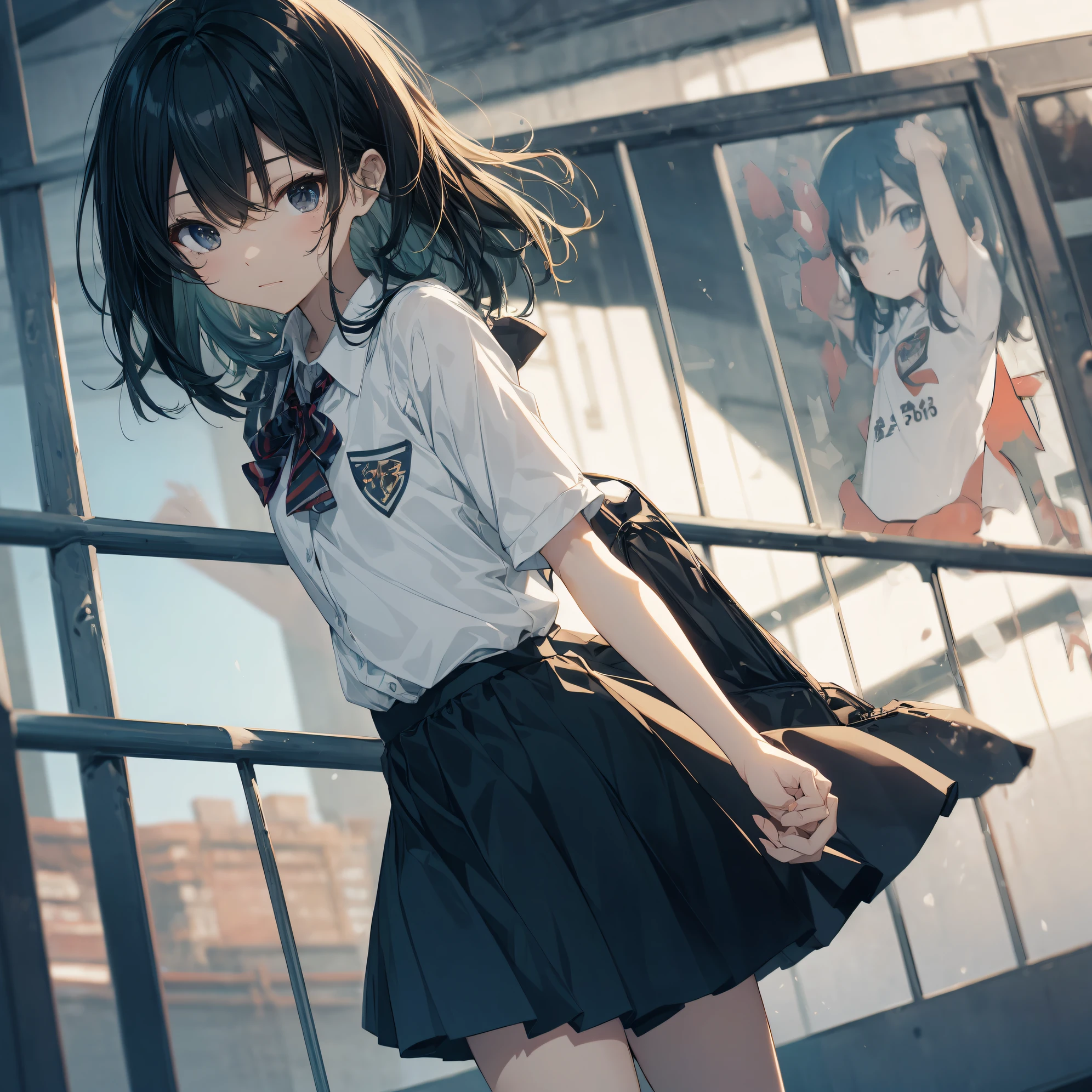 of the highest quality, Ultra-detailed, anime moe art style,Best Anime 8K Konachan Wallpapers,Pixiv Contest Winner,Perfect Anatomy, (Draw a girl sleepily walking to school. ),BREAK, 1girl in, (Solo,Lori,child,13years:1.3),a junior high school student, Androgynous attraction, (Very short hair),hair messy, Bangs parted in the middle, Forehead, Full limbs, complete fingers,flat chest, Small butt, groin, Small eyes,Precise black eyes,disgusted eye, School uniform, Skirt,On the way to school. BREAK,High resolution,super detailed skin, Professional Lighting, 8k eye details,(cool illustration:1.2),