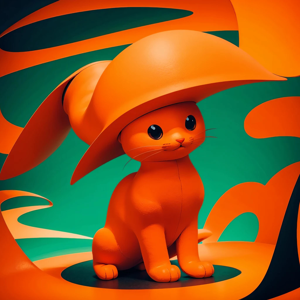 Orange cat machine flat line illustration light color