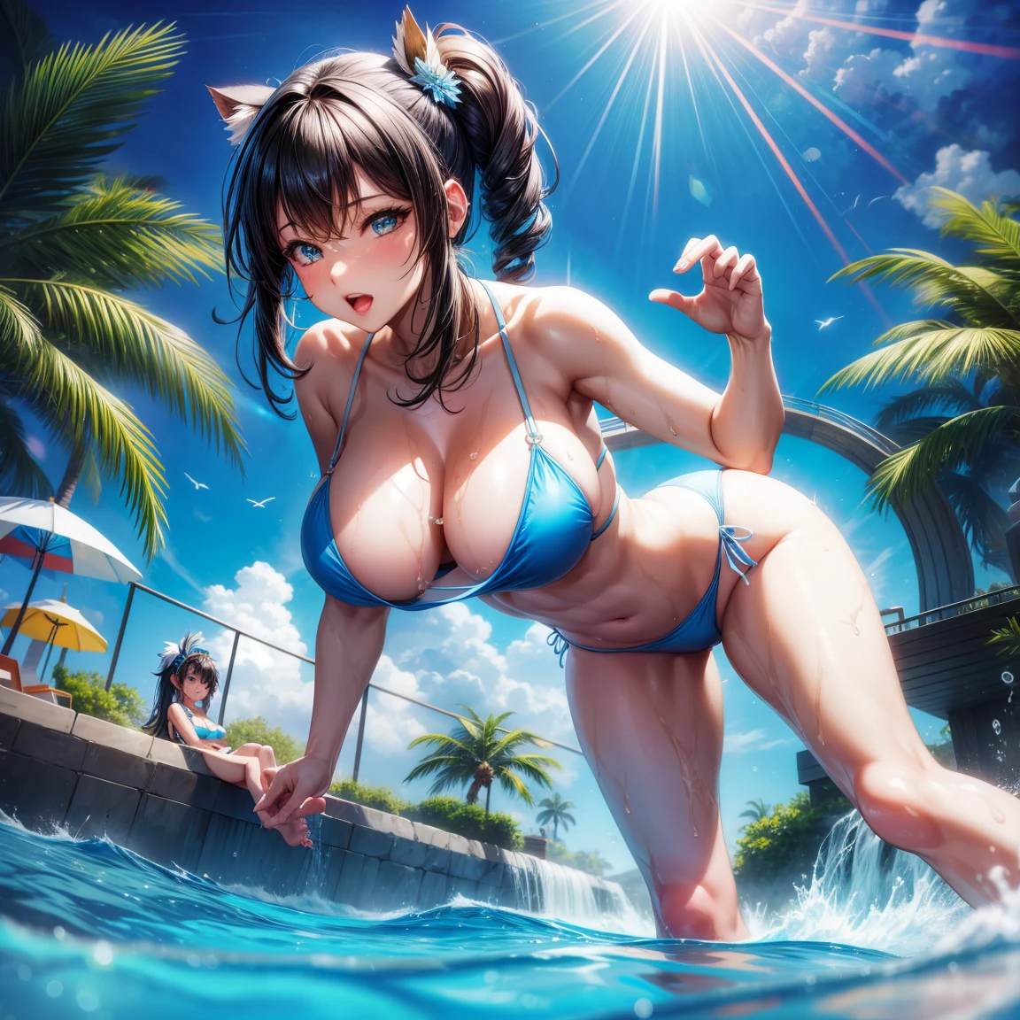 (8K ,hyper-detailing,ultra real photo,Best masterpiece,natural,Perfect artwork,Perfect female body),Two cute busty girls ,(large tities),clear blue swimming pool,swim ring,Water slides,Cute water doll,Virtual Showcase,sexy cool bikini,Stylish hairstyle,Cute sexy swimsuit girl girl,Cool clothes,Built-in thong,The cracks are relatively large,slovenly,stretch the meat,Raised sexy,obscene exposure ,titmouse,Full body photo