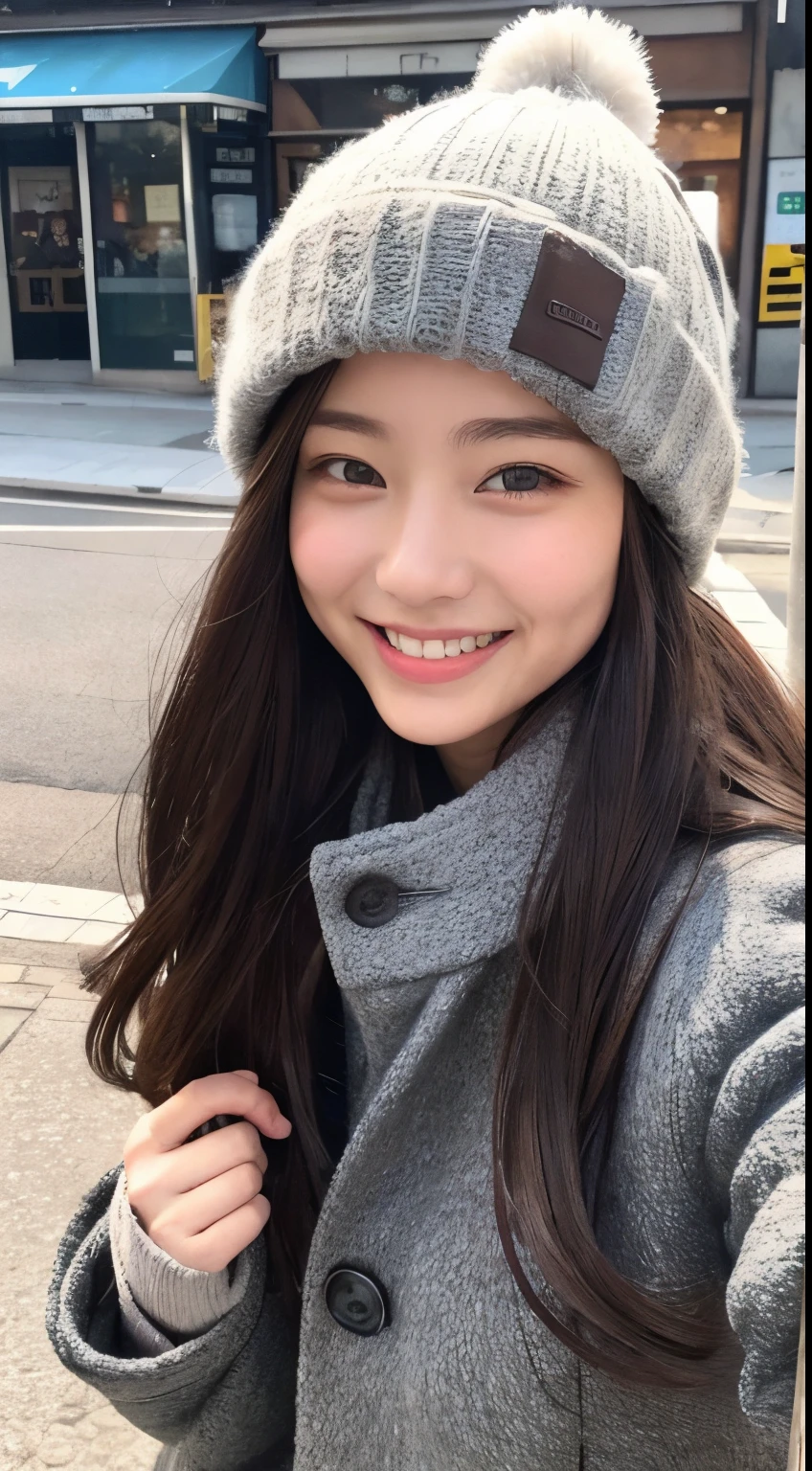 Winter clothes、a little bit smile、In the street、