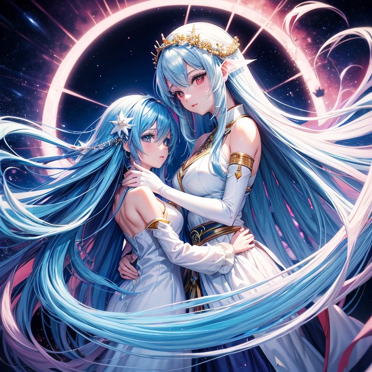 anime girl with long blue hair and a white dress, anime girl with cosmic hair, beautiful fantasy anime, anime fantasy artwork, anime art wallpaper 4 k, anime art wallpaper 4k, detailed digital anime art, anime art wallpaper 8 k, nightcore, anime fantasy illustration, digital art on pixiv, beautiful celestial mage, beautiful anime artwork