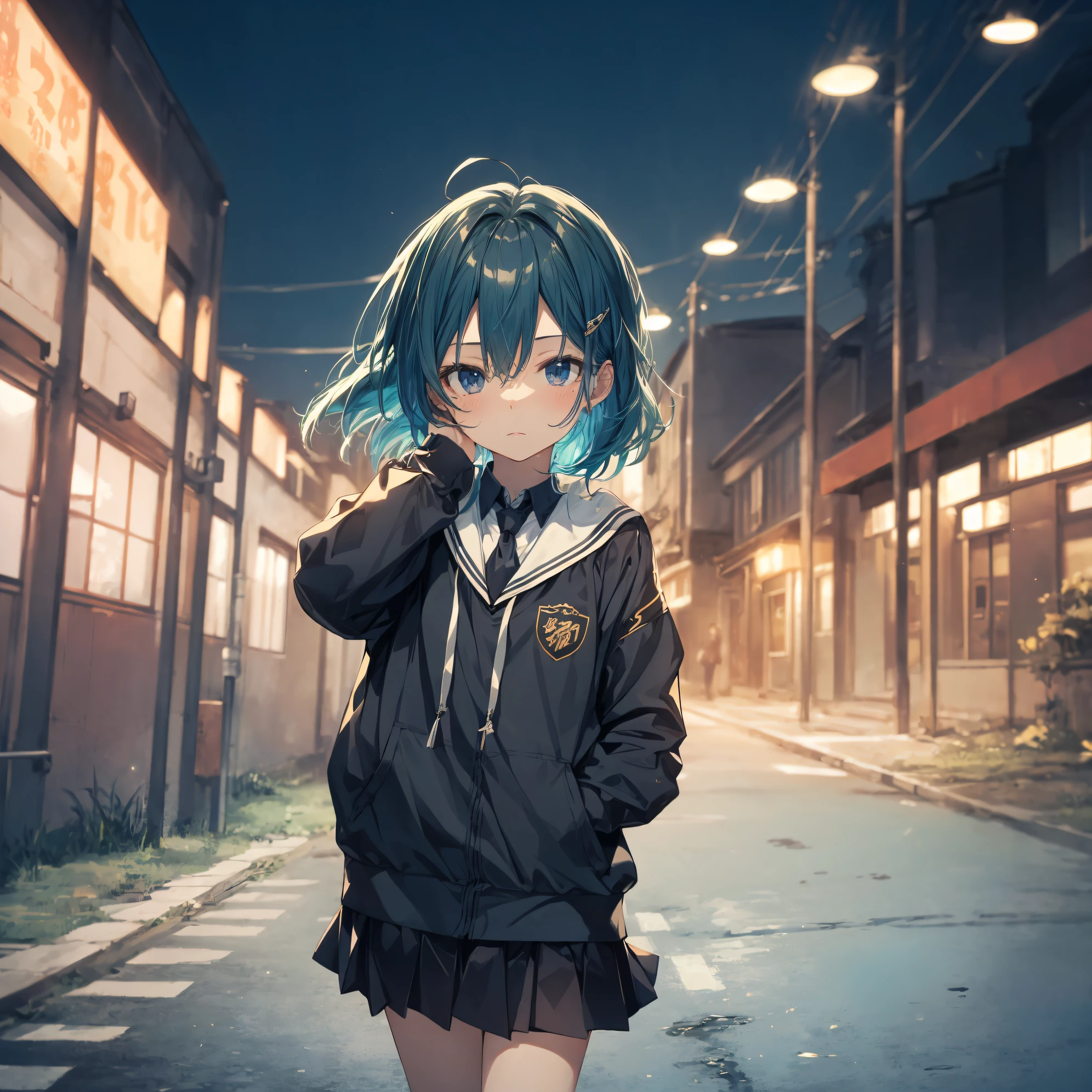 of the highest quality, Ultra-detailed, anime moe art style,Best Anime 8K Konachan Wallpapers,Pixiv Contest Winner,Perfect Anatomy, (Draw a girl sleepily walking to school. ),BREAK, 1girl in, (Solo,Lori,child,13years:1.3),a junior high school student, Androgynous attraction, (Very short hair),hair messy, Forehead,
Bangs parted in the center, Full limbs, complete fingers,flat chest, Small butt, groin, Small eyes,Precise black eyes,disgusted eye, School uniform, Skirt,On the way to school. BREAK,High resolution,super detailed skin, Professional Lighting, 8k eye details,(cool illustration:1.2),