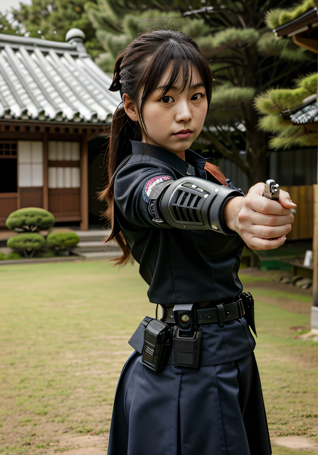 his right hand holds a gun