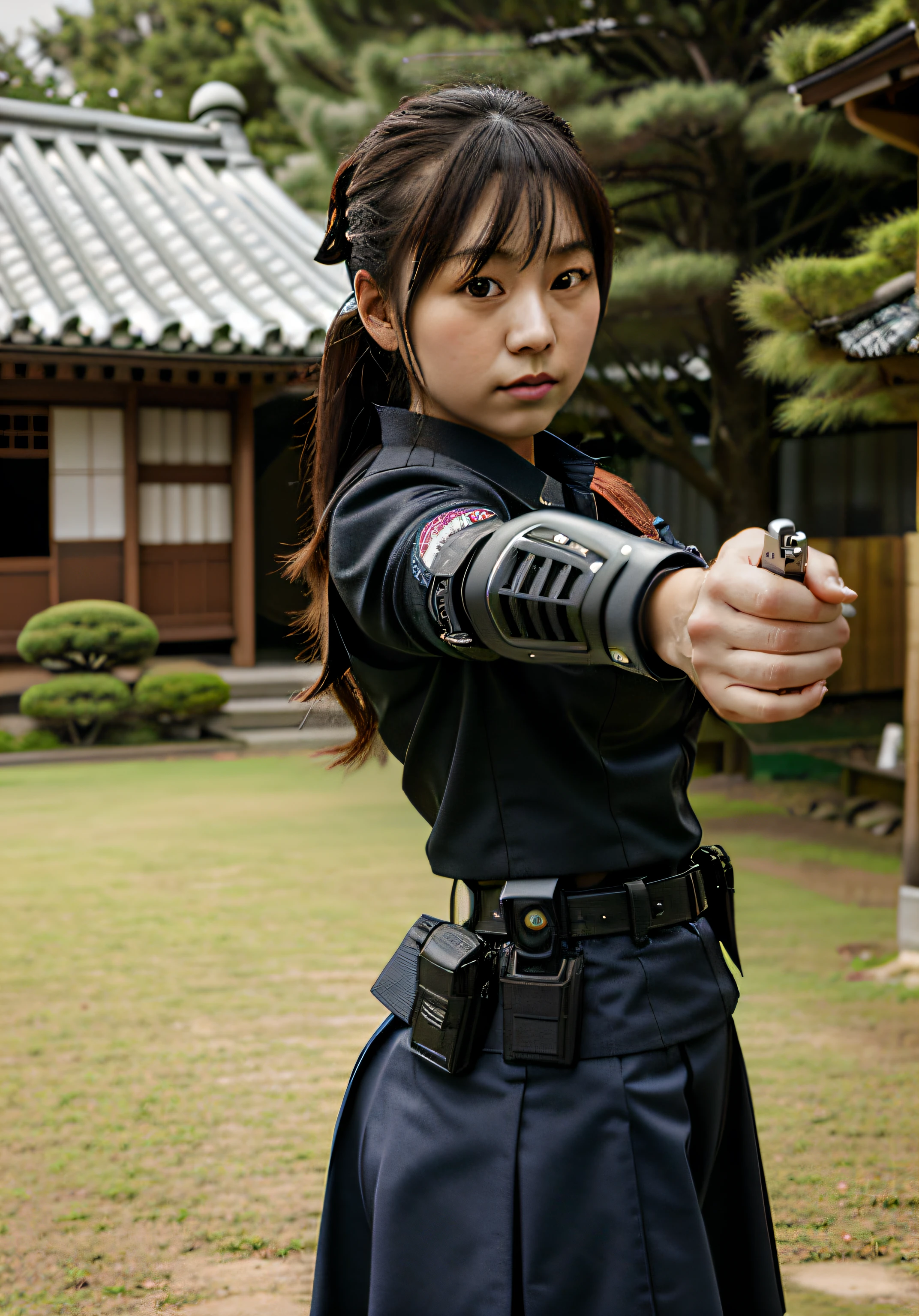 his right hand holds a gun