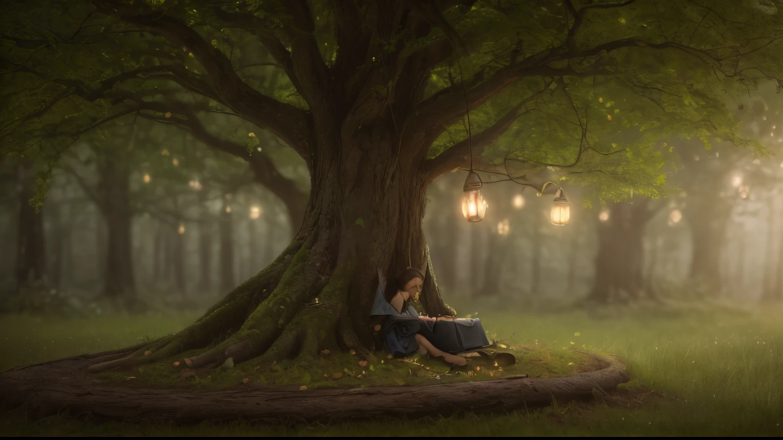 真实感, Realism, Close up of cute tiny fireflies around a huge oak tree, Flowers, buds glow, illuminate the bush, a detailed painting, cgsociety, Detailed painting, artstation hd, high detail, cgsociety, photo realism, Concept art, artstation hd, official arts, bokeh     ,(CBZBB:1.25), ((gremlin, taupe),Zhkute, fantasy forest, dark fantasy style, Fantasy fairy tale, in the foreground there is a large huge oak tree, Huge roots, sticking out of the ground, the ground is covered with grass, a bunch of nuts,  acorns are lying everywhere, leaves, mushrooms sticking out, Beautiful, Fantasy art, deviant art, trending artstation, huge acorn, tiny, Cinematic shot, cinematic portrait of a light forest, glade, rill, 真实感, Realism, tmasterpiece, Big Oak, leaves (Night of the Fireflies), (higly detailed: 1 noise, Complementary, real-photo, .............PSD, Lightweight Film Photography, sharp-focus, contrast lighting, Detailed description of oak, high resolution 8k, Crazy detailing, Realistic, professional photo of a, 8K UHD, dslr, soft light, hiquality, film grains, Fujifilm XT3