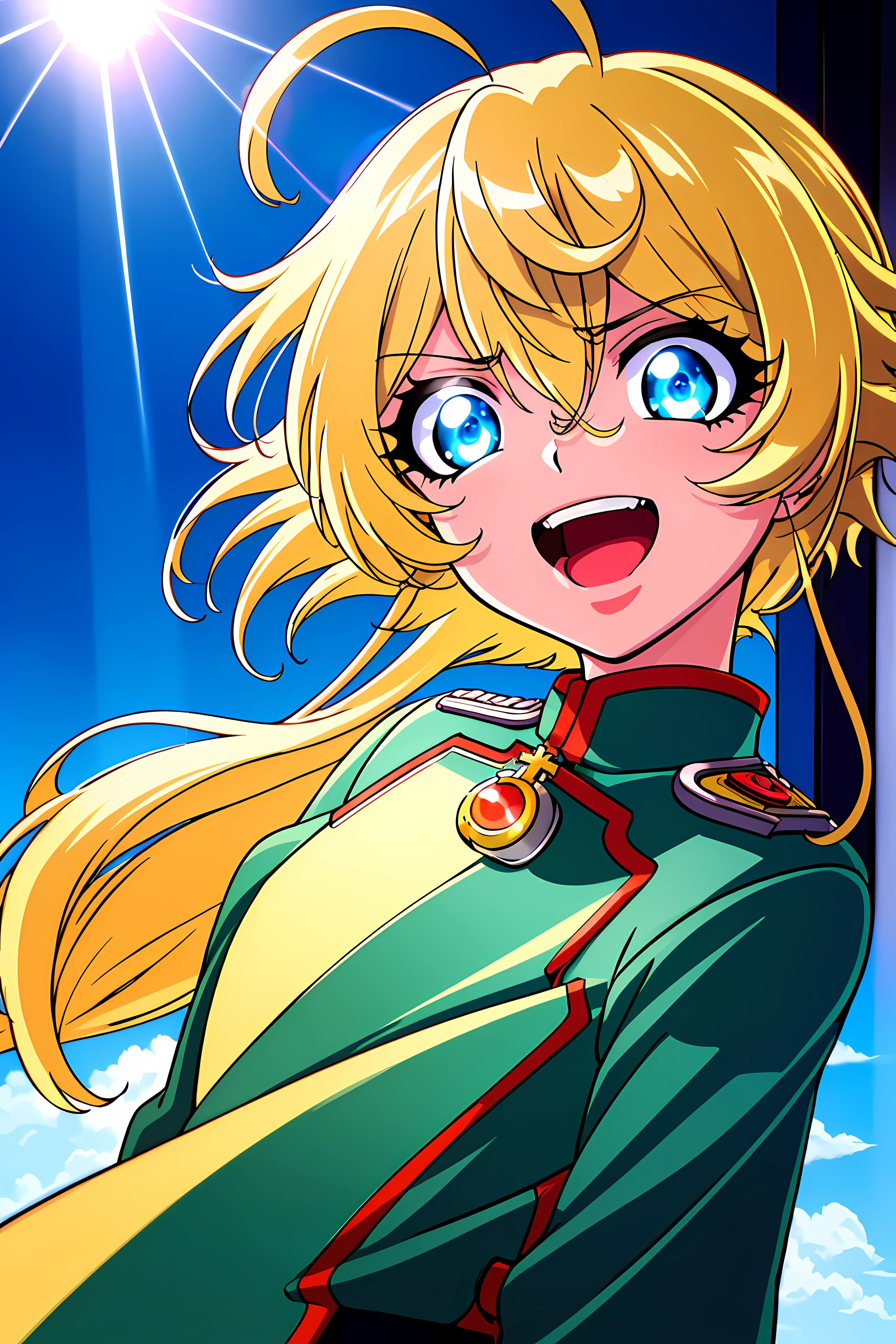 (8K),Photorealista,(Super Detail),(90s Anime,9 0 s anime,9 0 s anime style,anime cels,cel shaded anime),(Tanya Degurechaff:1.52), (10-year-old girl in European style:1.25),military outfits,Garrison Cap, Evil smile, (Short stature:1.2),(Oil Painting,Hyper-realistic), (Detailed muscles and hair), (intensegaze),(dark backgrounds, contrasted colors), (Soft lighting in gold tones),((rage)), Color Theme Red, Dramatic light, Violence Everywhere, Bloody destruction of corpses in the background, Dark and blurry background, (joyous expression:1.52), (Raging Eyes:1.24), (Blue glowing eyes:1.17), (irate:1.8),rage,eyes focus,(Masterfully crafted Glow,Sky Blue Lens Flare:1.7), (Cinematic background), octane renderings, nffsw, (softlight:1.2),Rainbow Paint Drop,(super model:1.3), Paint Teardrop, Woman made up of paint, entirely paint, Splat, Splash, Indoors、(Bioluminescent hair:1.1),((make - up)),(Cinematic Masterpiece),splashes of colour absolutely eye-catching,((coustics)),dynamic ungle,beautiful detailed brilliance,Ambient Occlusion,ambient lights,ray trace reflection、(The best lighting、extremely delicate and beautiful),((ciinematic light))、