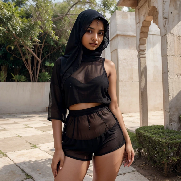 ((small breast)), naughty glasses hijab girl wear wet crop top full colour gamis, braless, erect and sharp edge nipples were visible out through gamis