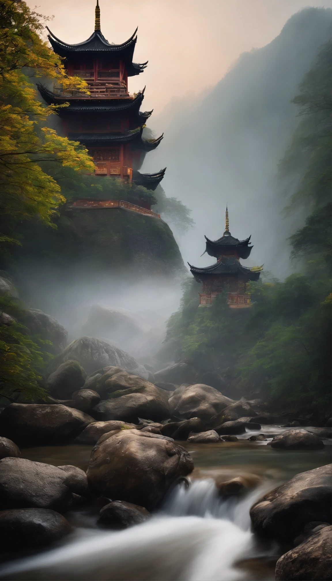 In a big mountain,There is pagoda mountain。There is a long stream of water