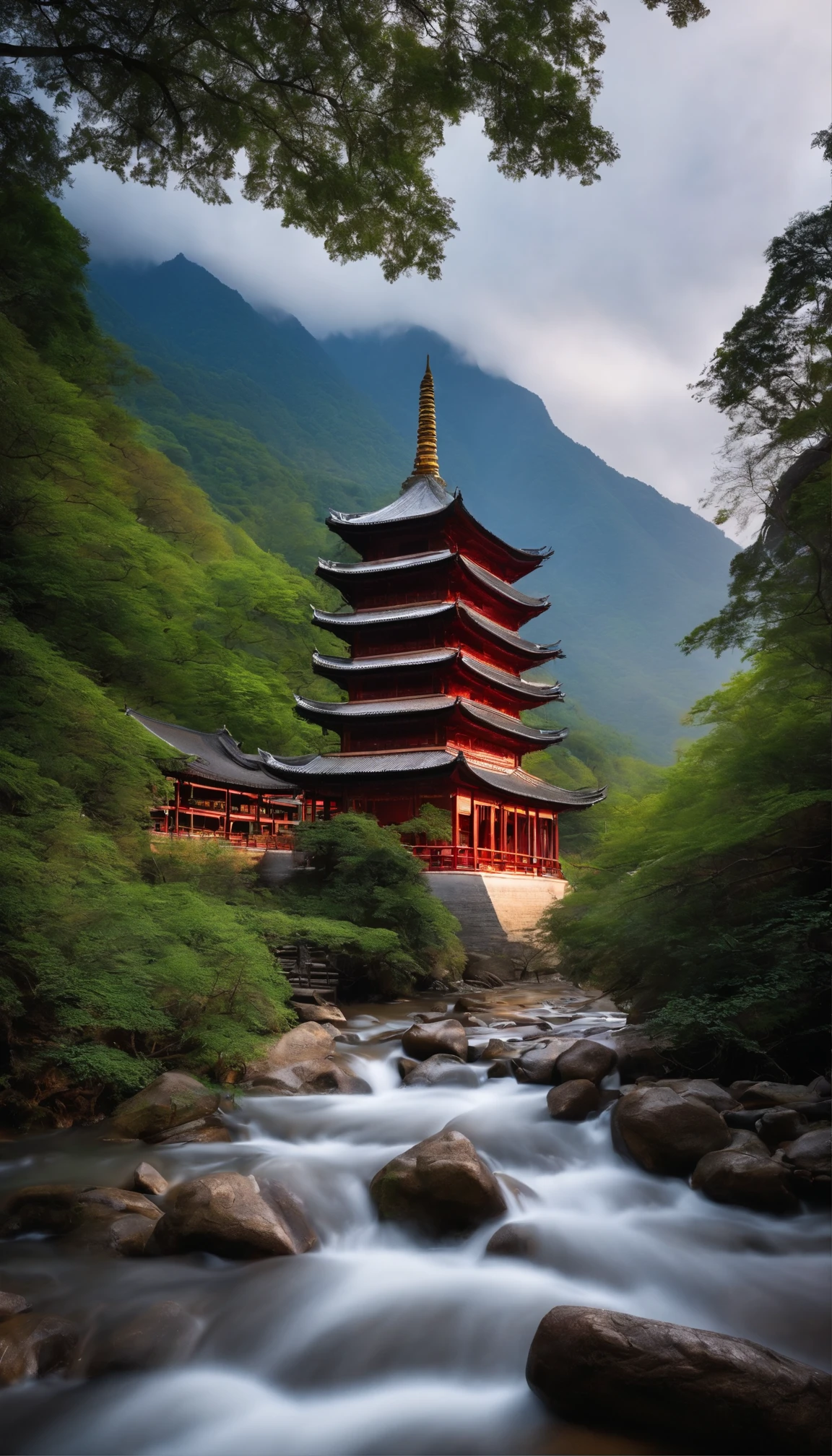 In a big mountain,There is pagoda mountain。There is a long stream of water