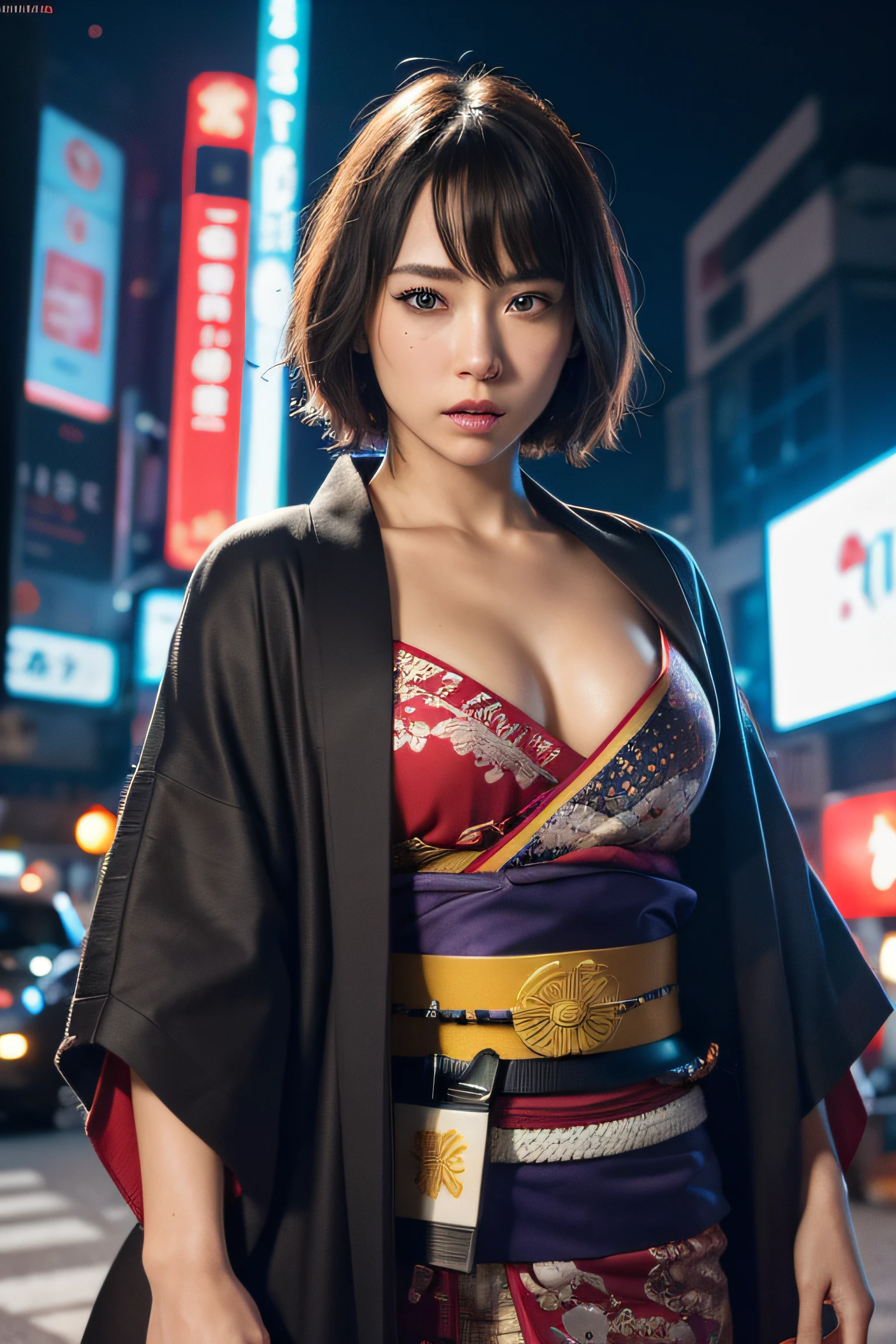 (Best Quality, 8k, 32k, Masterpiece, UHD: 1.2), Cute Russian Woman Picture, Very Large Breasts, Very Short Golden Bob Hair, Upper Body, (Suit: 1.1), Snow Background, Look Around
