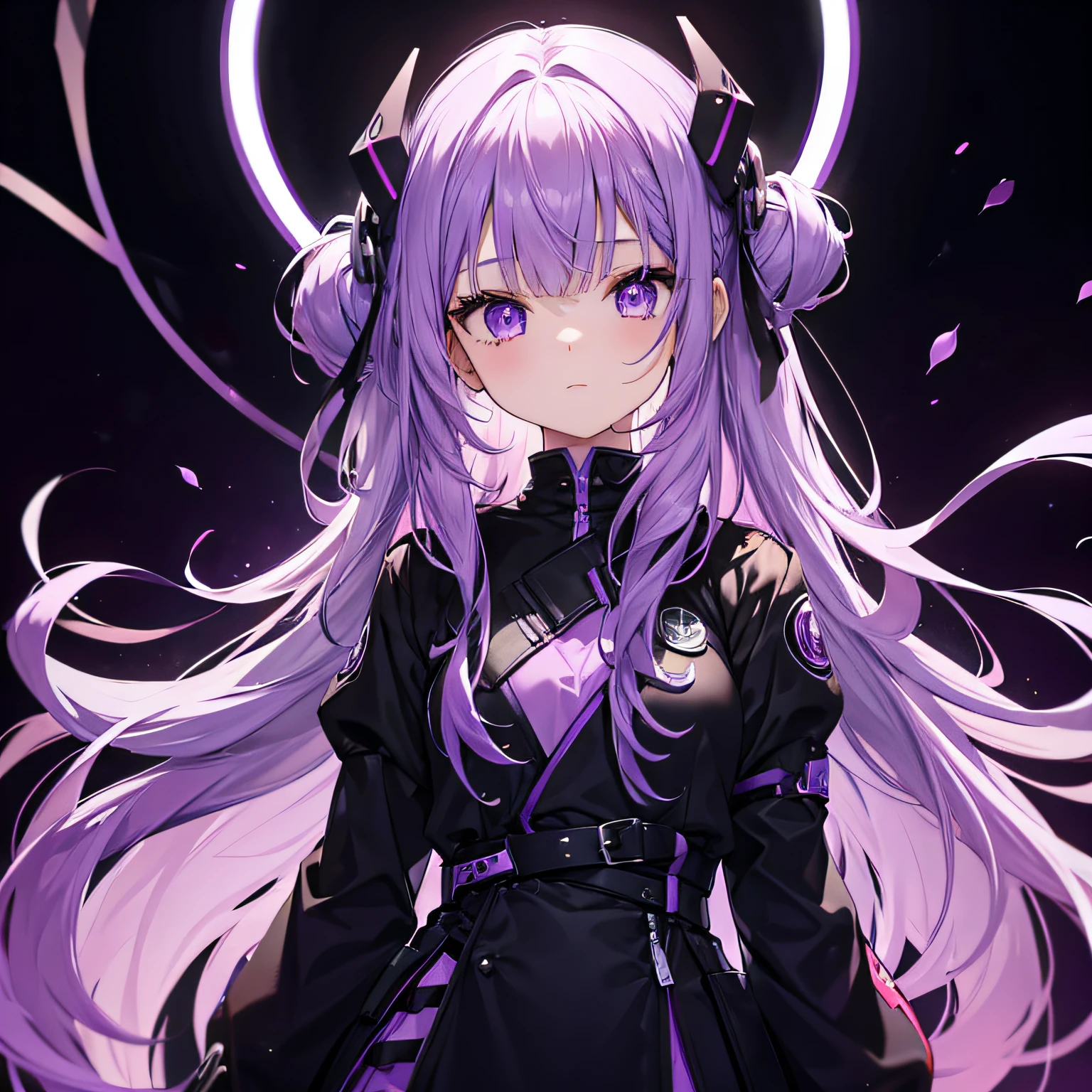 Cute girl with purple hair, long whitr hair, a purple eye, Black background avatar