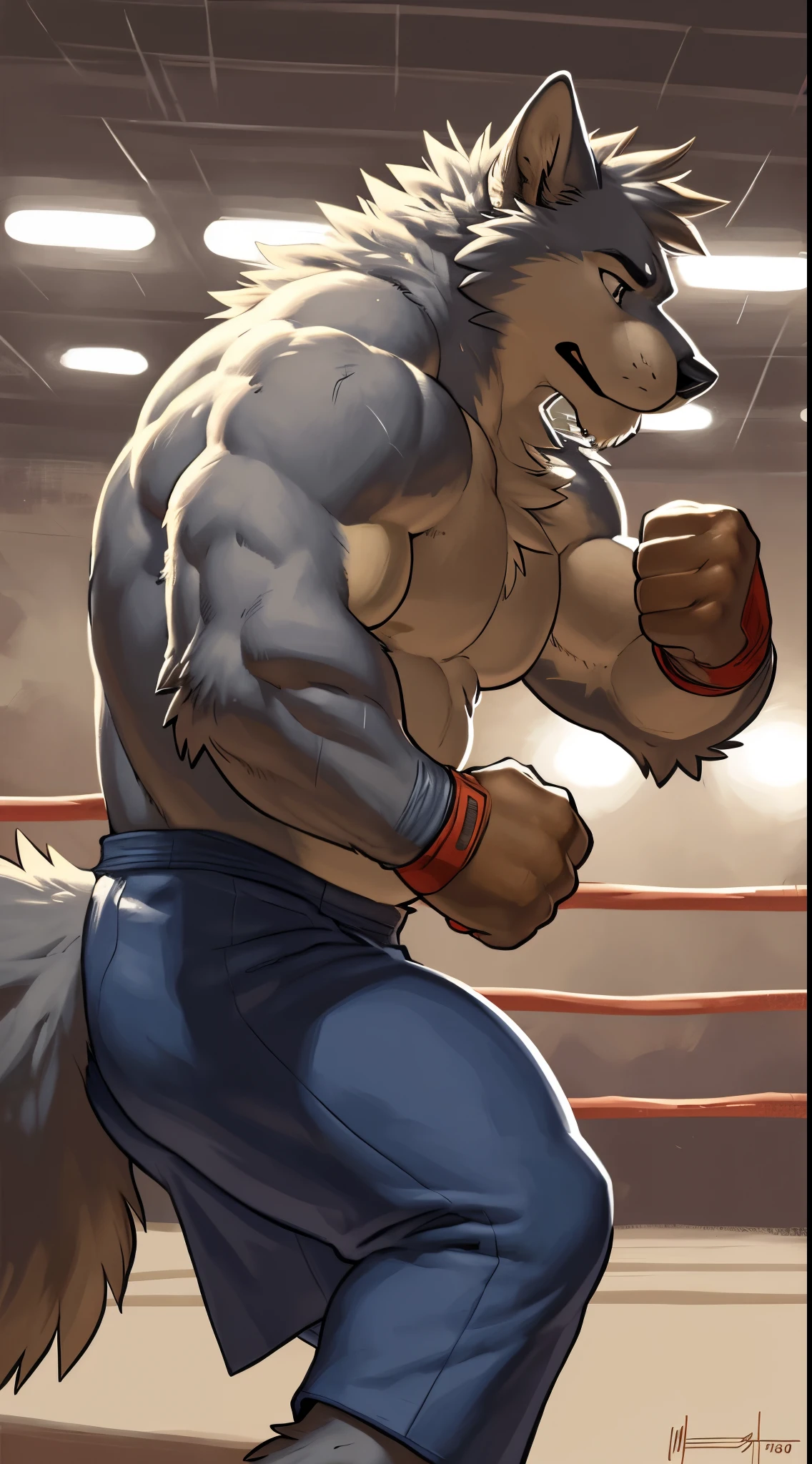 (ultra quality):1.4, color, smooth comics style, martial art, (by takemoto arashi, by meesh, by Taran Fiddler), two characters, anthro lion, anthro wolf, muscles:1, athletic build, slim, abs, vascular veins, anime martial arts, sweat, strong:1 masuline, boxing ring, fighting:1 scene, (body blow):1.4 punching, throwing blows, dynamic:1 scene, punching stomach, gut punching, (fist punching:1 stomach, fist touching stomach, fist over stomach):1.4, punching each other