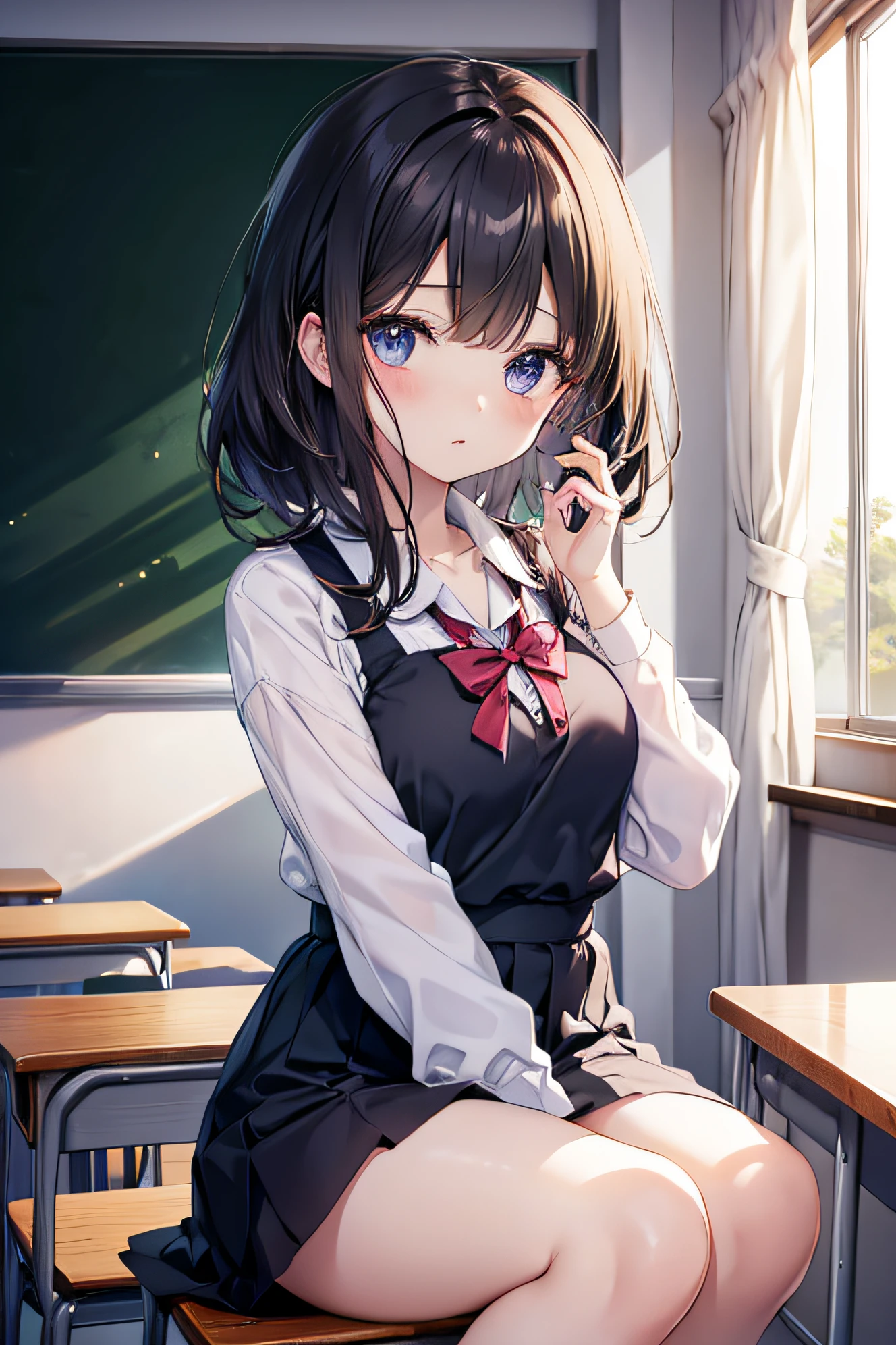 beautiful Girl2a person stare 校服 Classroom invite A dark-haired