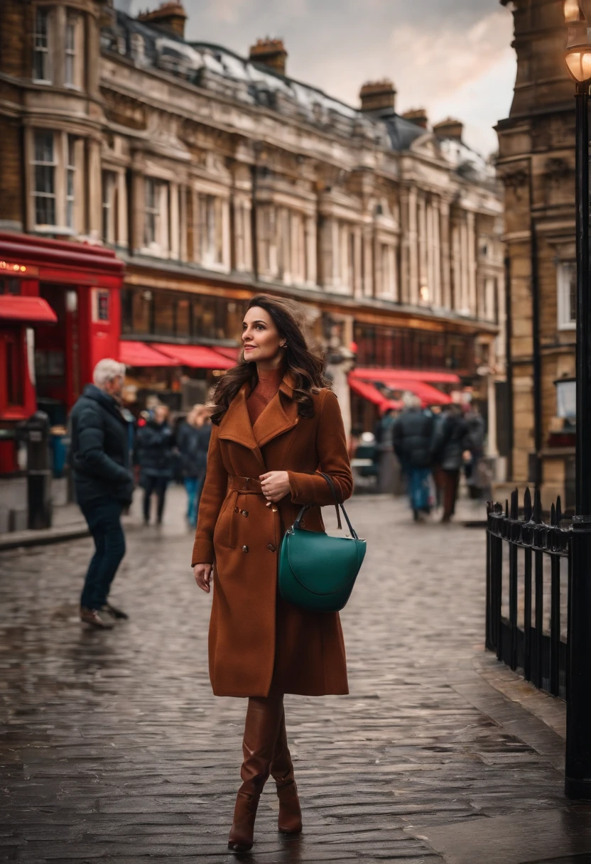 brunette woman, tourist in london, realistic