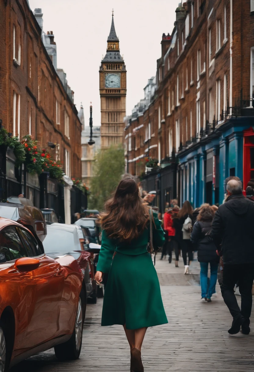 brunette woman, tourist in london, realistic