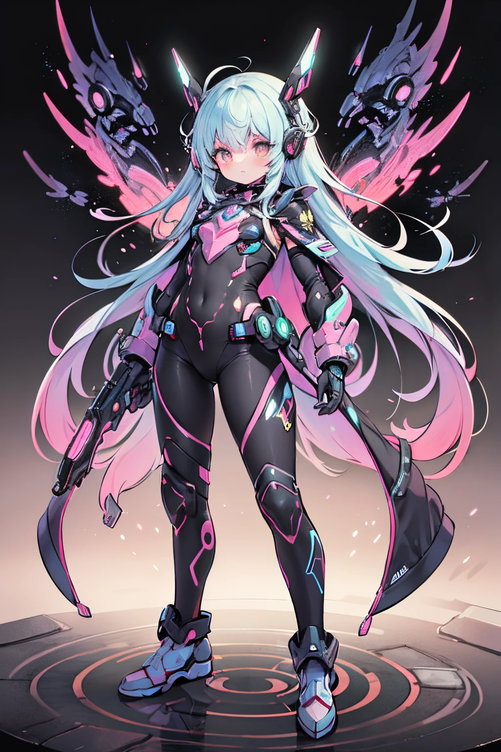 wearing sleek and vibrant plug suits, each reflecting their respective color themes, with intricate details of glowing trims and futuristic accessories, standing confidently in dynamic poses ready for battle to save the world.