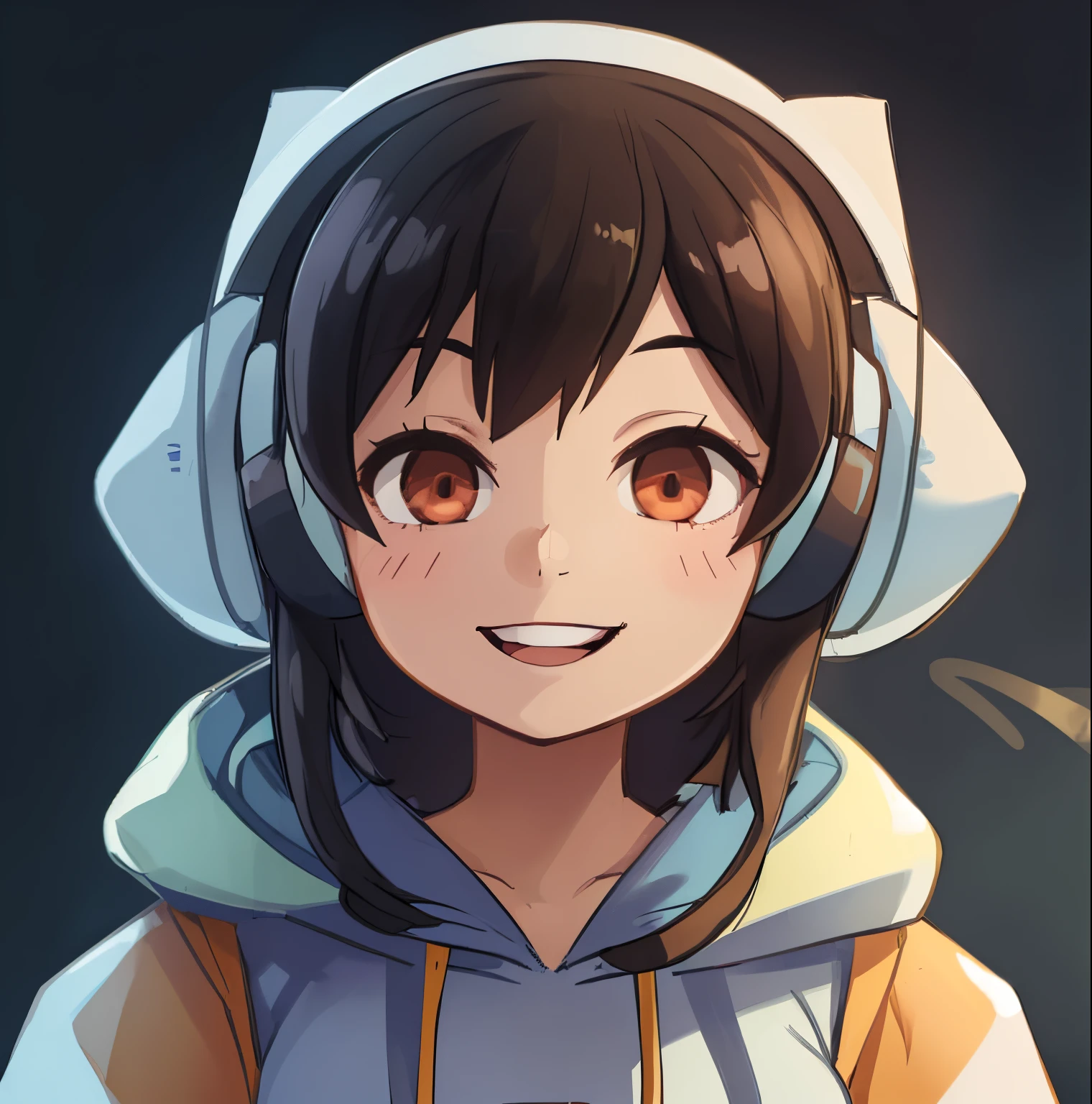 smile girl, headphone, hoodie, geek