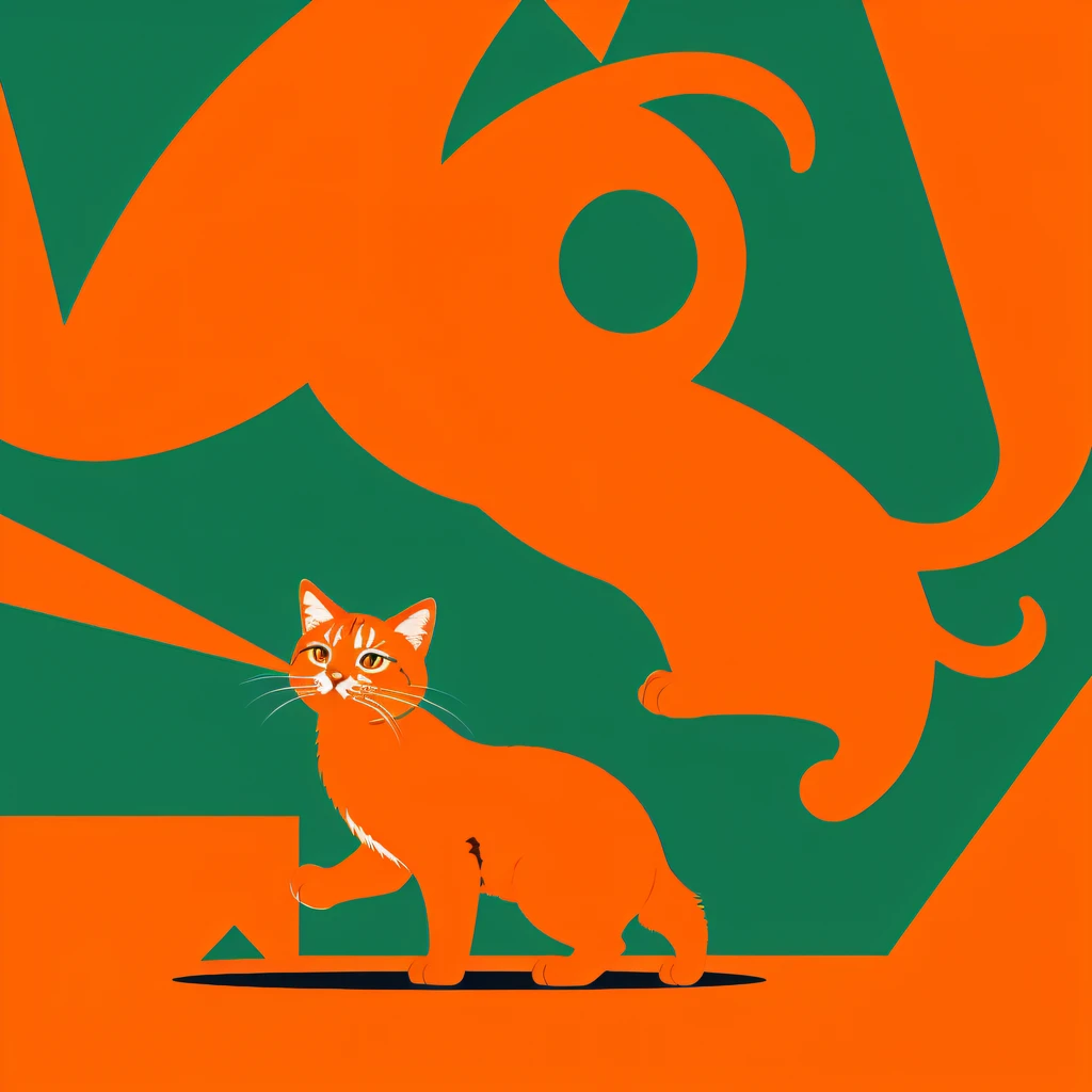 Orange cat machine flat line illustration light color