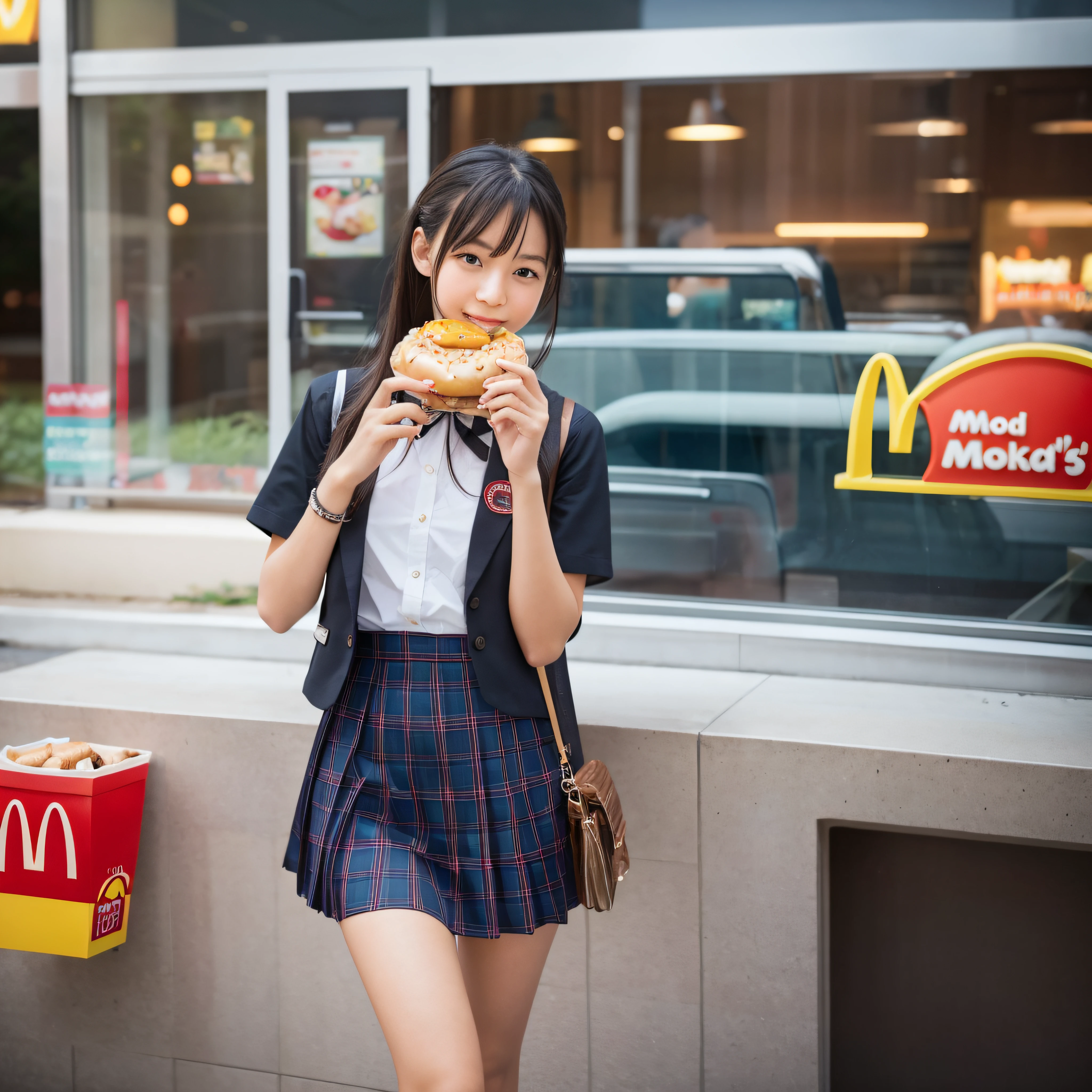 32K、Only one woman、One sexy woman eating a hamburger at McDonald&#39;s&#39;S、 women、High School Uniforms、professional photograpy