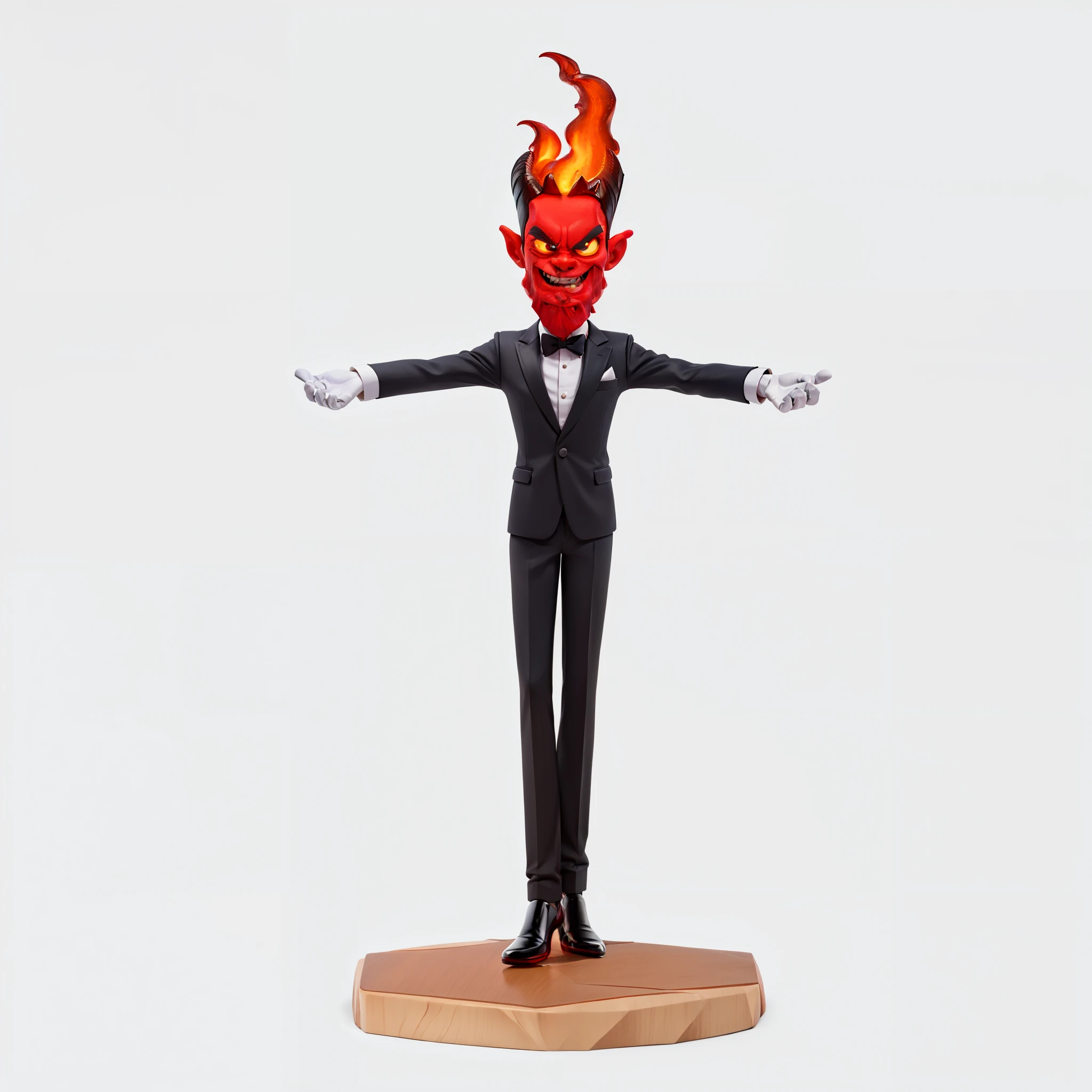 masterpiece, best quality, T pose, Nergal from The Grim Adventures of Billy & Mandy in Santa Business Suit: Visualize Nergal with fiery red skin reminiscent of venom, adorned in a Santa-color business suit. Picture him wearing a sharp, pointy-horned crown, and imagine the fiery glow around him. Capture the essence of a mischievous and devilish yet festive character.