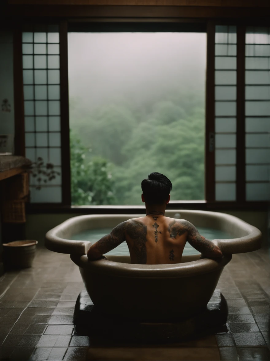 Japanese-style toilet、A naked, fat Japanese woman、50 years old、High resolution