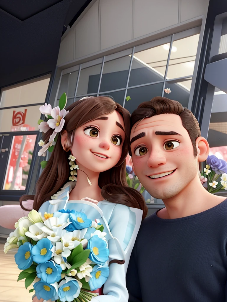 they are posing for a picture with a bouquet of flowers, ayanamikodon and irakli nadar, aykut aydogdu, happy couple, with flowers, lovely couple, 1614572159, 🤬 🤮 💕 🎀, by Niko Henrichon, 😭 🤮 💕 🎀, they are in love