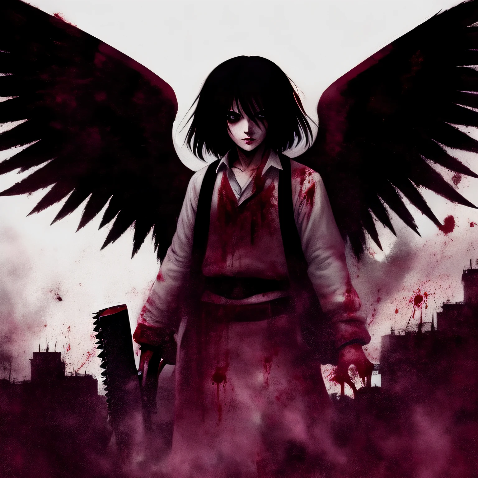 anime, angel, bloody, blood, chainsaw, blood, angel, blood, blood, blood, blood, blood, blood, blood, blood, blood, 4 k manga wallpaper, chainsaw man, detailed 4k horror artwork, chainsaw man manga, anime epic artwork, angelic and unsettling, the angel of death, angel of death, horror fantasy art, battle angel manga