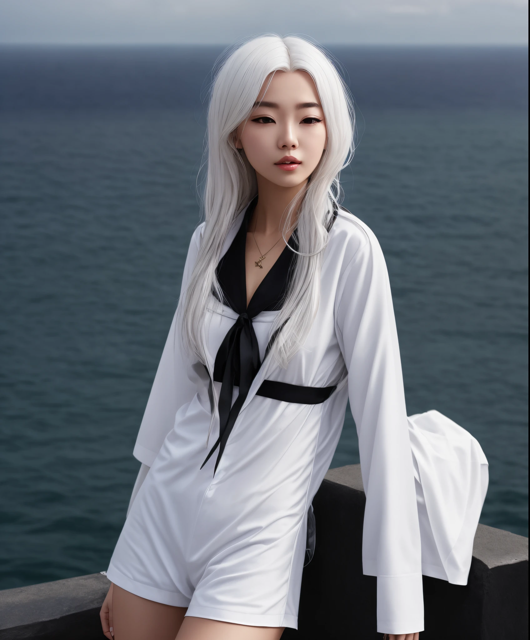 White hair long sailor suit girl