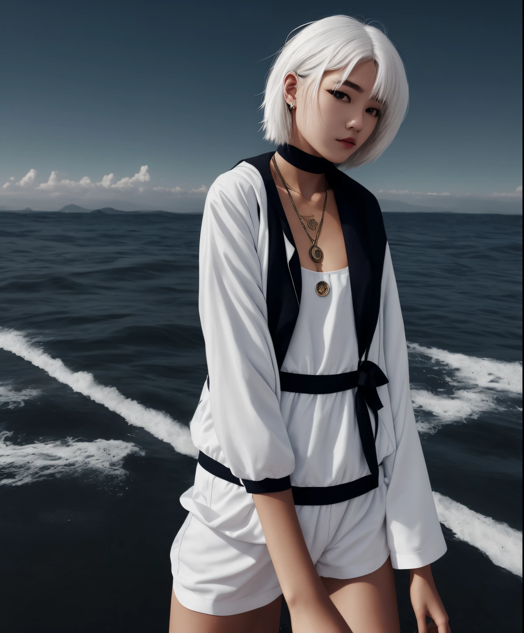White hair long sailor suit girl