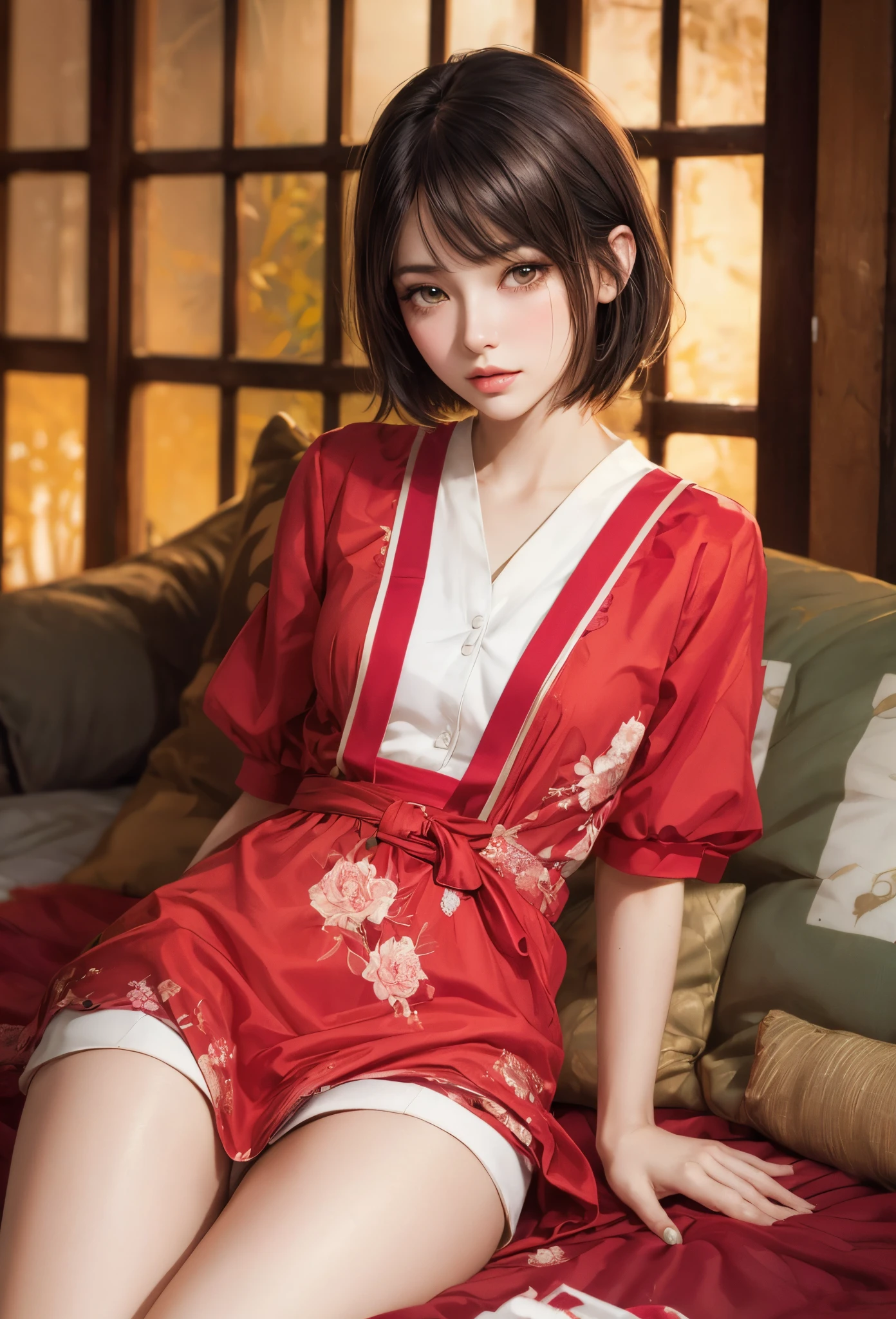 (Detailed illustrations,Very detailed and detailed drawing,Delicate lines with slow and rapid,Realistic texture expression),[Color tressed main line],Cheap hotel bedroom background,(Girl (Beauty)  student [Short Bob Cut [Straight cropped bangs]] (Skinny) (small tits [puffy nipples] [Realistic papilla details])) [Melanin pigment is light],[During orgasm] (Sweaty[trance]) Eros in the Natural Body (Nude gravure),[Ideal Eros],([Details of realistic female genitalia:0.8] [(clitoris) [labia minora]]),(Fine and beautiful skin expression [Transparency]),[Perfect eye details (Iris beautifully drawn in every detail)[Jewel-like eyes]],[long and beautiful eyelashes],[Meticulously drawn hair [More on beautiful and shiny hair]],(Perfect hand details [Beautiful fingers without breakdowns [Beautiful nails]]),(Perfect Anatomy(Perfectly proportioned))[[Full body like]],[Ideal color coordination(Accurate simulation of light-material interactions)],(HighQuality,hight resolution,(detaileds,high-detail)),[[Soft ambient light]],[reallistic],[Visual art that conveys a sense of narrative] [[Full body like]][[Watercolor style coloring]][Colorful].