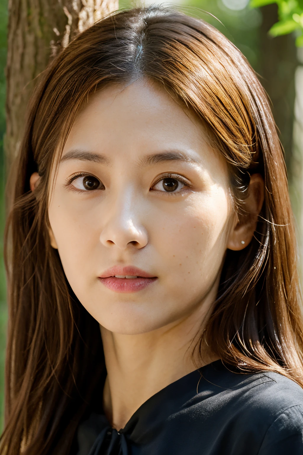 (dense woods: 1), Golden Time, Light brown eyes, 1人の女性, lightly dressed, (Photorealsitic), (Complex Detail: 1.2), (masuter piece, :1.3), (of the highest quality: 1.4), (超A high resolution: 1.2), (Detailed eye ), (detailed facial features), Strong sunshine, in 8K, (Lens Flare: 0.7), Turned,Feminine poses,The upper part of the body、Scared、Toned waistline