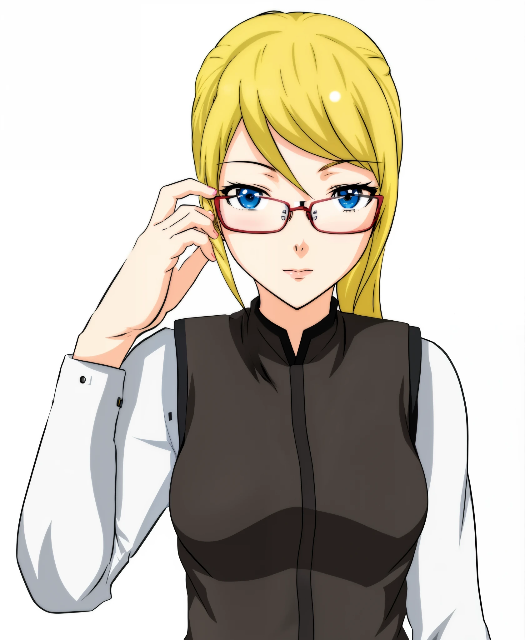 anime girl with glasses and a vest on, female anime character, anime style character, realistic young anime girl, in an anime style, as an anime character, rena nounen style 3/4, anime girl named lucy, in anime style, vector shaded anime, blonde anime girl with long hair, anime character, anime portrait of shiina ringo, with glasses