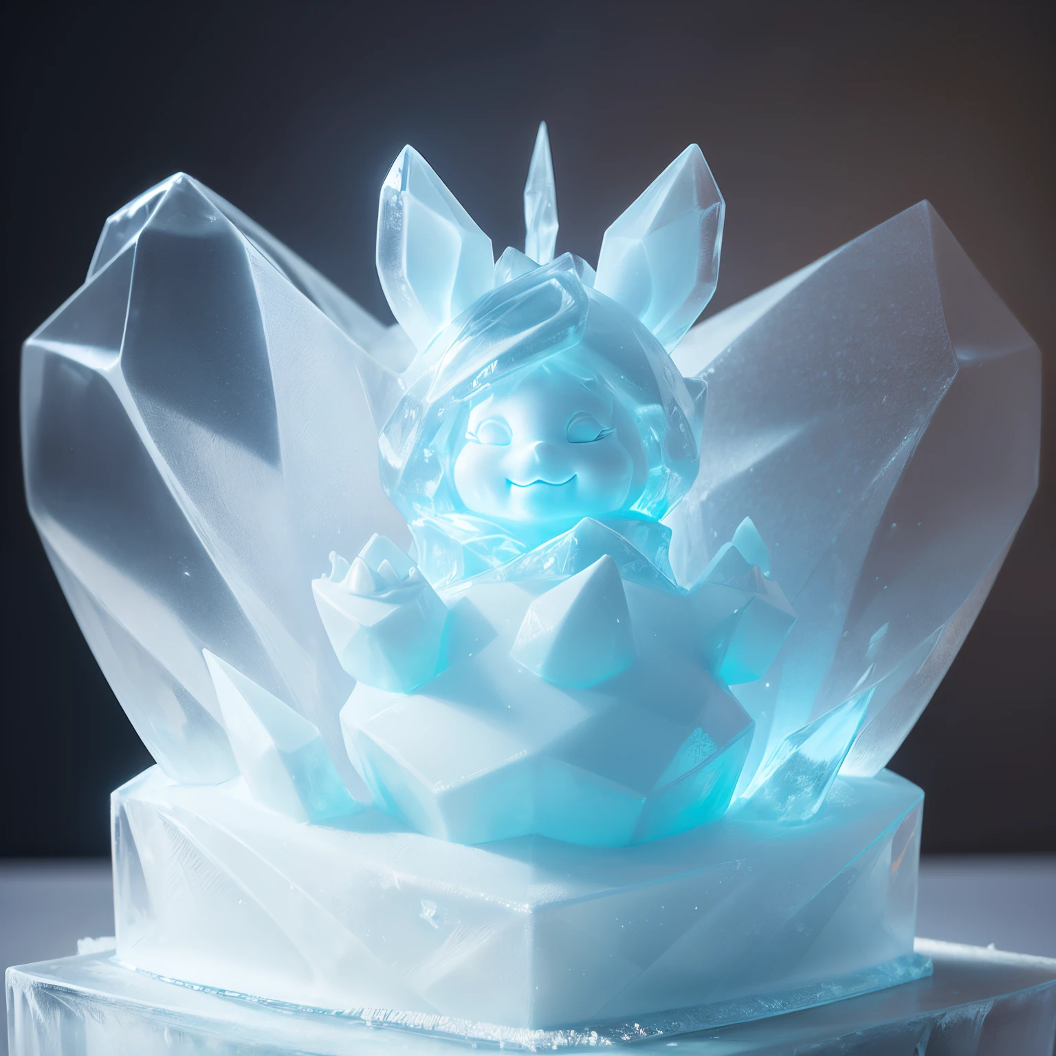 (Ice sculpture:1.4),Cinematic Angle,(cute ice sculpture bunny girl,Anatomically correct,Full body,Masterpiece ice sculpture camellia,masterpiece han style,Smile)Christmas