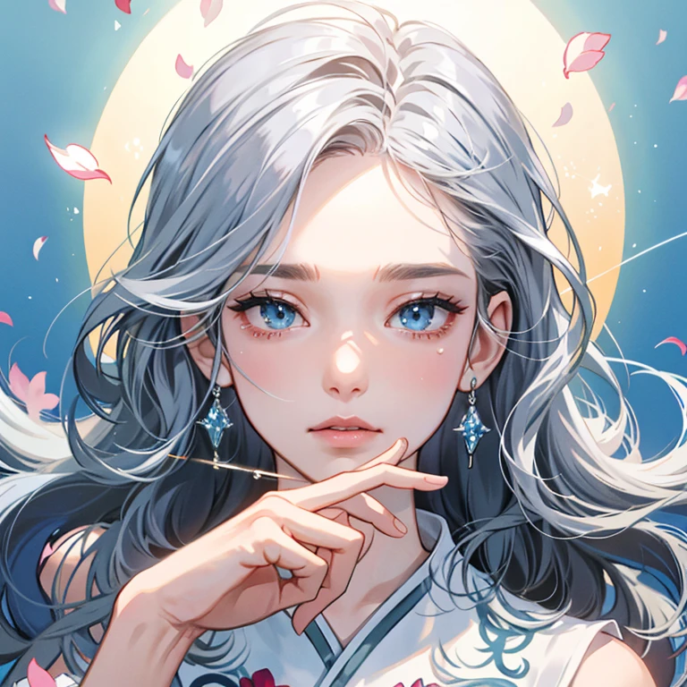 Beautiful face, Best Quality,ultra high natural light, Shiny skin,Detailed skin,Detailed face,Detailed eyes, Beautiful boys, Beautiful fingers、draw from the shoulders up、Anime Quality、gaze in front、Petals fly out from the open hands、lots of flying petals、Blue World、up of face、beautiful neutral expression、Male Solo、tears、Petals overflowing from both hands、Blue eyes that shine like jewels、long eyeslashes、blue flowing hair、Short cut and pretty face, Best Quality,ultra high natural light, Shiny skin,Detailed skin,Detailed face,Detailed eyes,