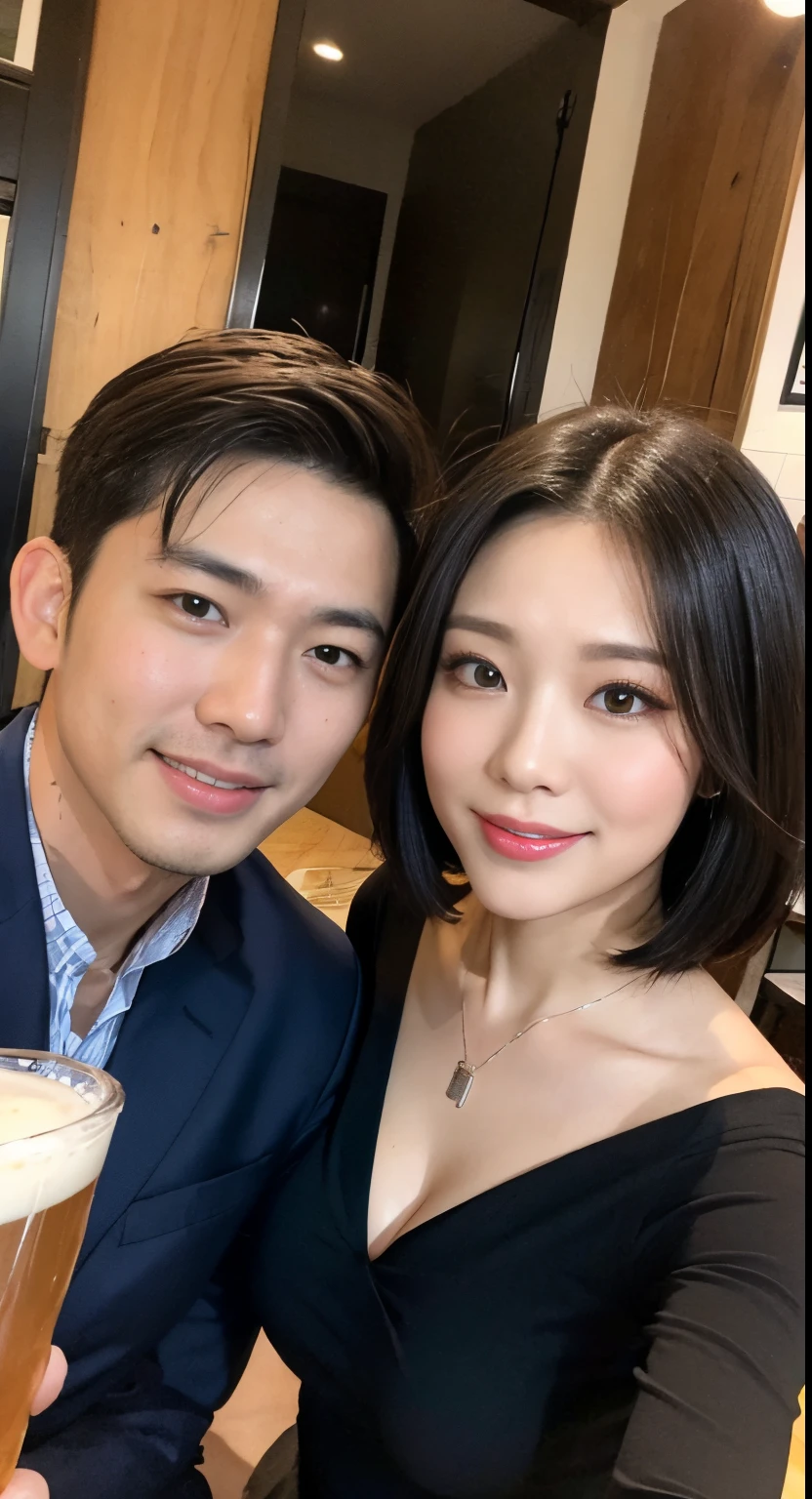 ((Best Quality, 8K, masutepiece :1.3)), (Realistic, Photorealistic:1.4)A pretty woman with perfect figure :1.4, super gigantic breast, Beautiful, Smile, (Bright:1.4), Pretty Woman, (Highly detailed face:1.2), Detailed eyes, 二重まぶた, japanese pretty woman, slim:1.9, slender, Oily skin, Shiny skin, silk hair,Short bob black hair, Tight clothes,Huge breasts,Super huge,2 men and women,two shot,2 men and women,two shot,2 men and women,Izakaya,two shot,One Man,2 men and women,Japan men,Looking at the camera,Japan men,two shot,2guys,Selfie Camera,Selfie Camera,husband and wife,husband and wife,Izakaya,couple in tavern,Japan men,two shot,husband and wife,Japan men,two shot,husband and wife,Japan men,two shot,a short bob,Colossal tits,husband and wife,Japan men,husband and wife,Two shots of Japan men,Japan men,a couple,ultra gigantic tits,Couple Two Shots,ultra gigantic tits,Uncle and Two Shots,Uncle and Two Shots,Uncle and Two Shots,date,Flirting,Flirting,lovey-dovey,lovey-dovey,Flirting,a couple,a couple,Age difference couple,Age difference couple,Age difference couple,Age difference couple,lovey-dovey,lovey-dovey,chum,chum,lovey-dovey,a couple,Couple in love,man with arm around waist,a short bob,Colossal tits,Selfie Camera,Business suits,Beer in one hand