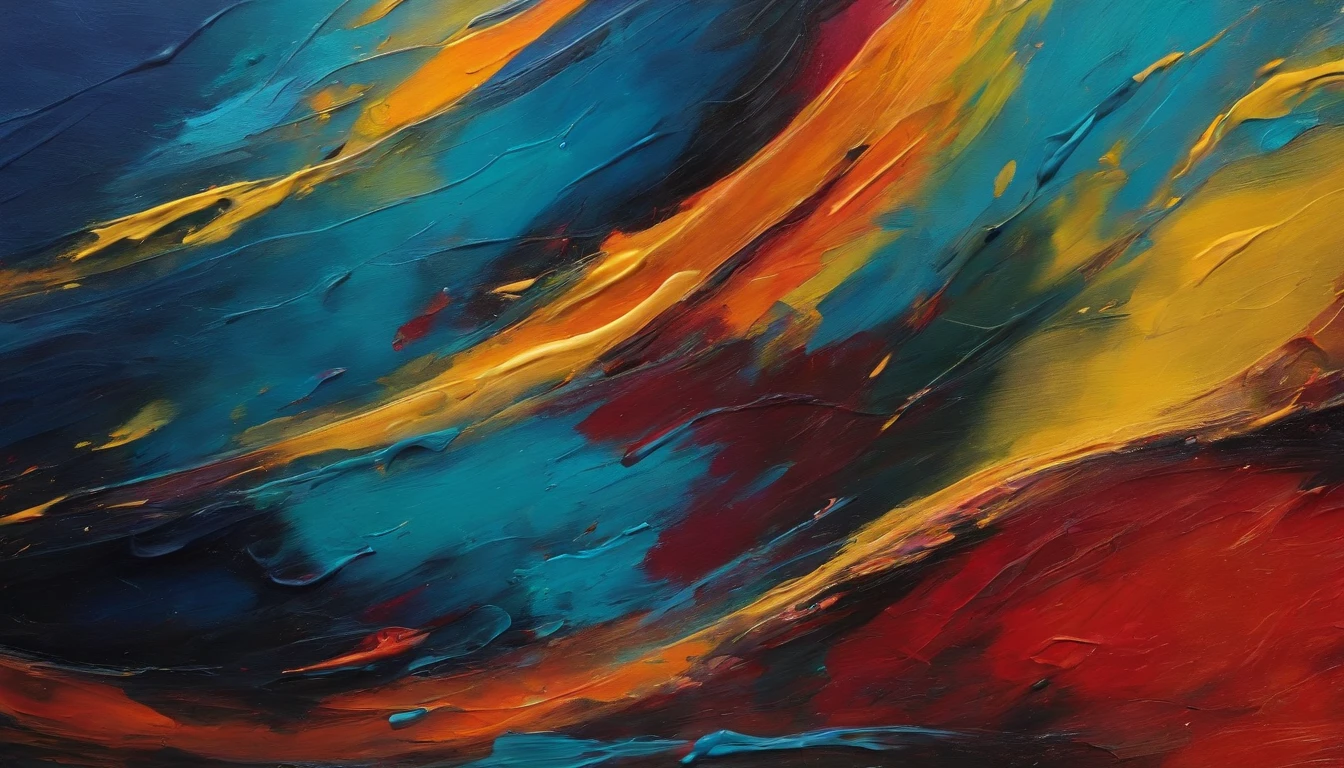 a close-up shot of a vibrant abstract painting, showcasing the bold brushstrokes and contrasting colors that create a visually striking background