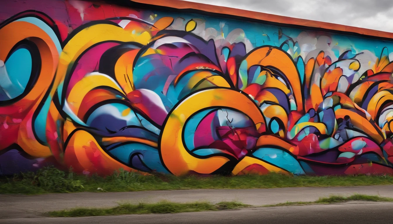 a creative shot of a colorful abstract graffiti wall, showcasing the bold and energetic nature of street art as a dynamic background.