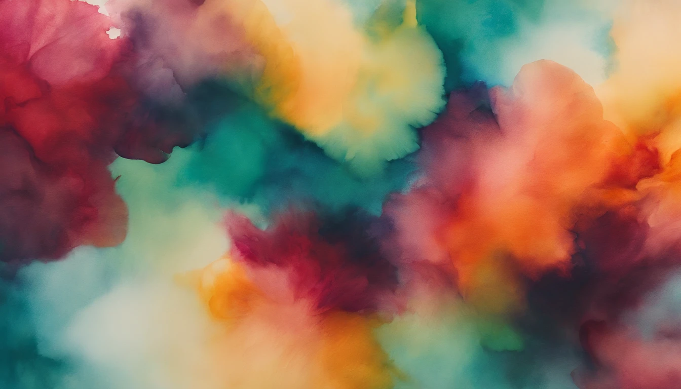 a creative shot of a vibrant abstract watercolor painting, showcasing the fluidity of colors and textures that create a bold and ethereal background