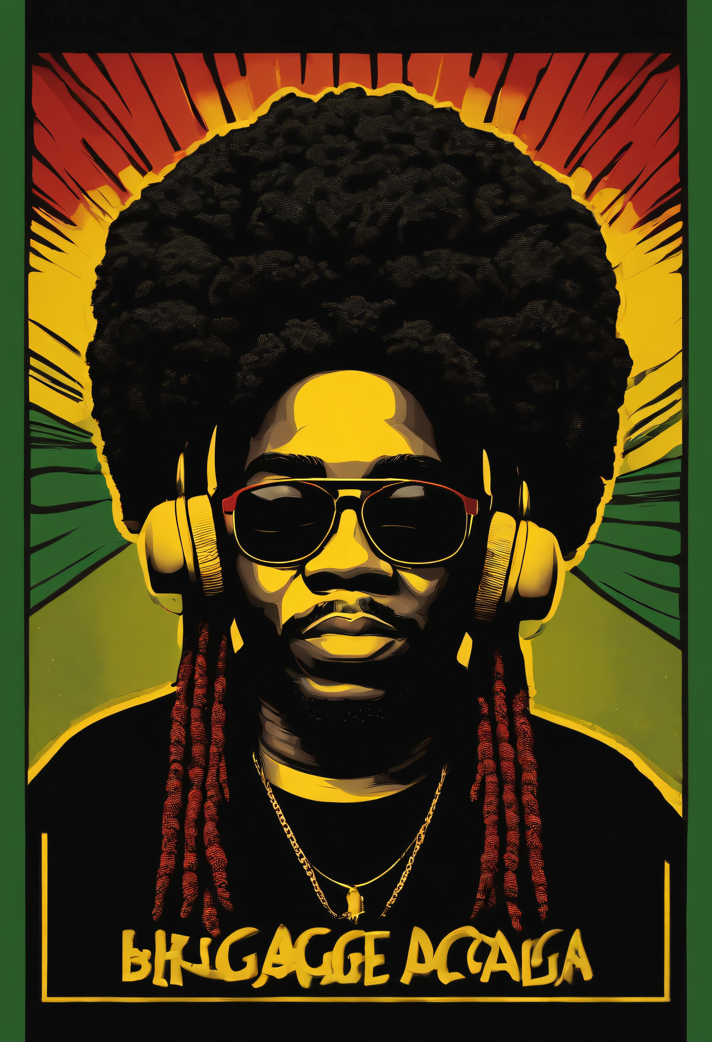 Create a logo with the head of a black man with dreadlocks in black colors, verde, amarelo e vermelho (olhando para a frente) , imagem estilo logomarca , Sober, (fundo preto), Image with resolution of at least 300dpi, UHD 8k, Very high quality for excellent printing. Lighting that highlights the figure in relation to the background, cores do reggae, Estilo da camada de disco