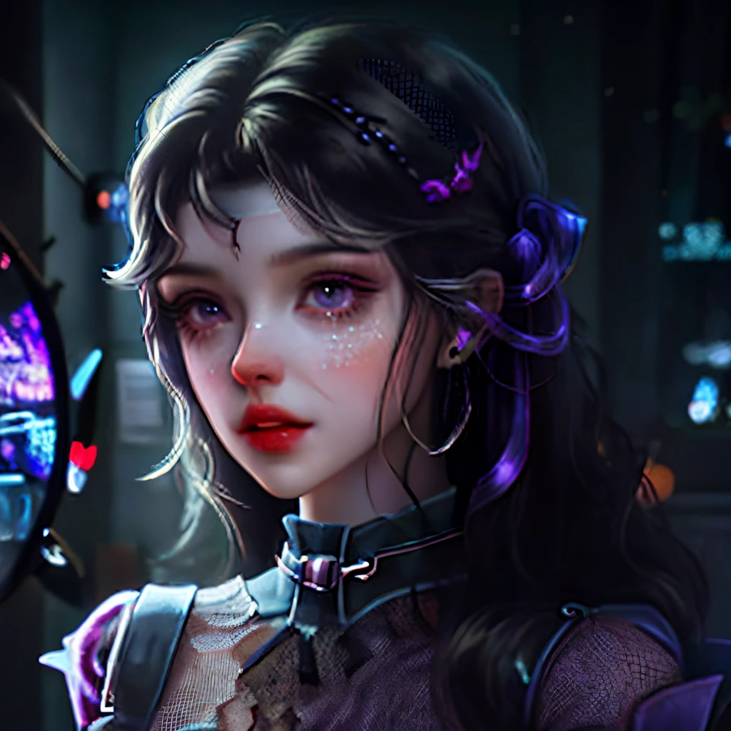A dark-haired　Purple Mesh　virtual　girl with