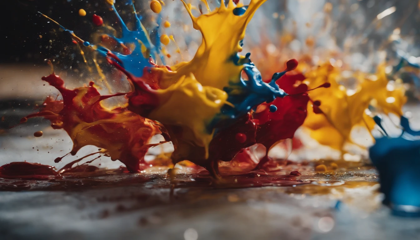 a dynamic action shot of paint splatters on a canvas, showcasing the bold and expressive nature of abstract art as a background