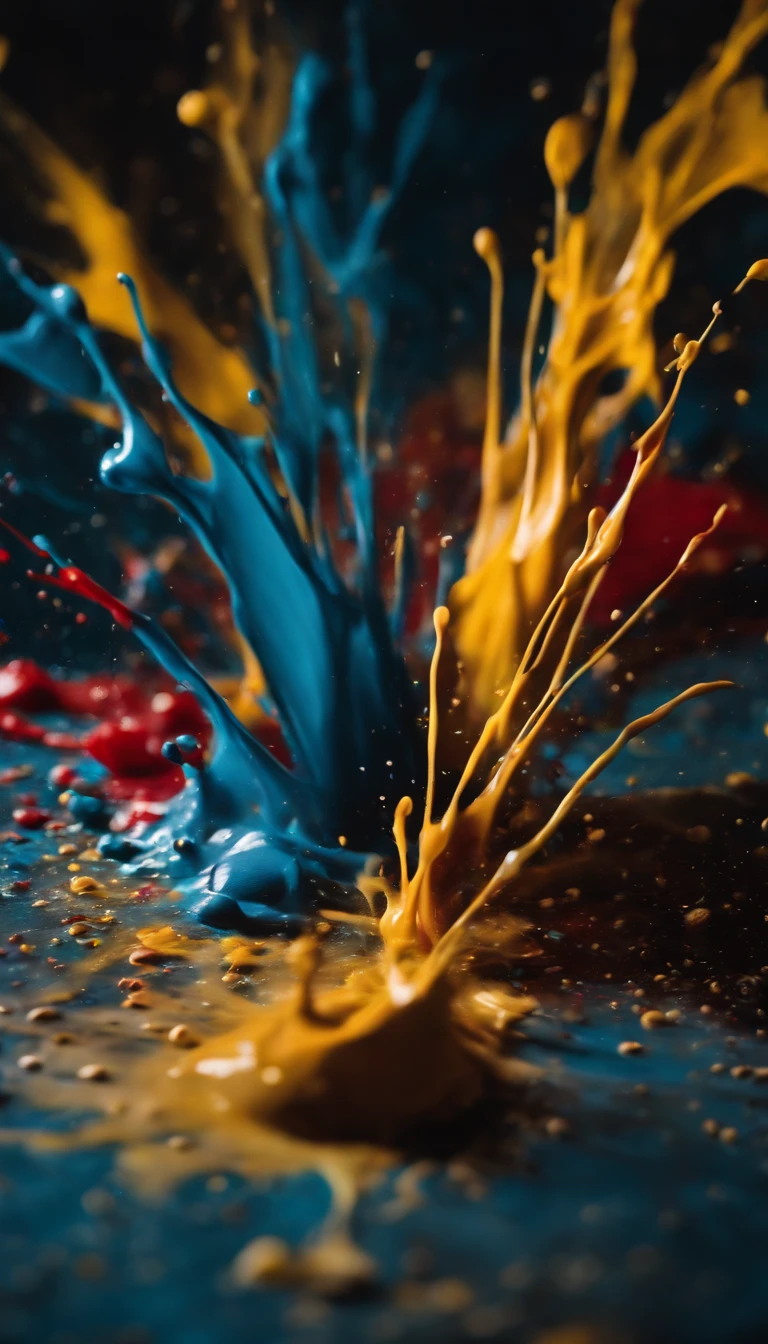 a dynamic action shot of paint splatters on a canvas, showcasing the bold and expressive nature of abstract art as a background