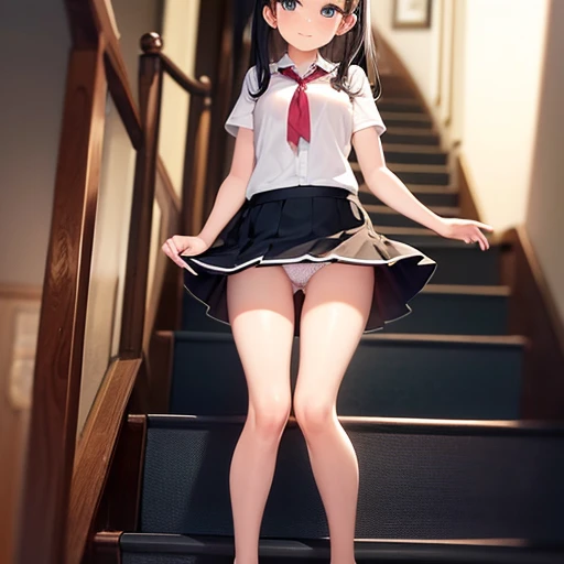 skirt by the underpants stairway girl with